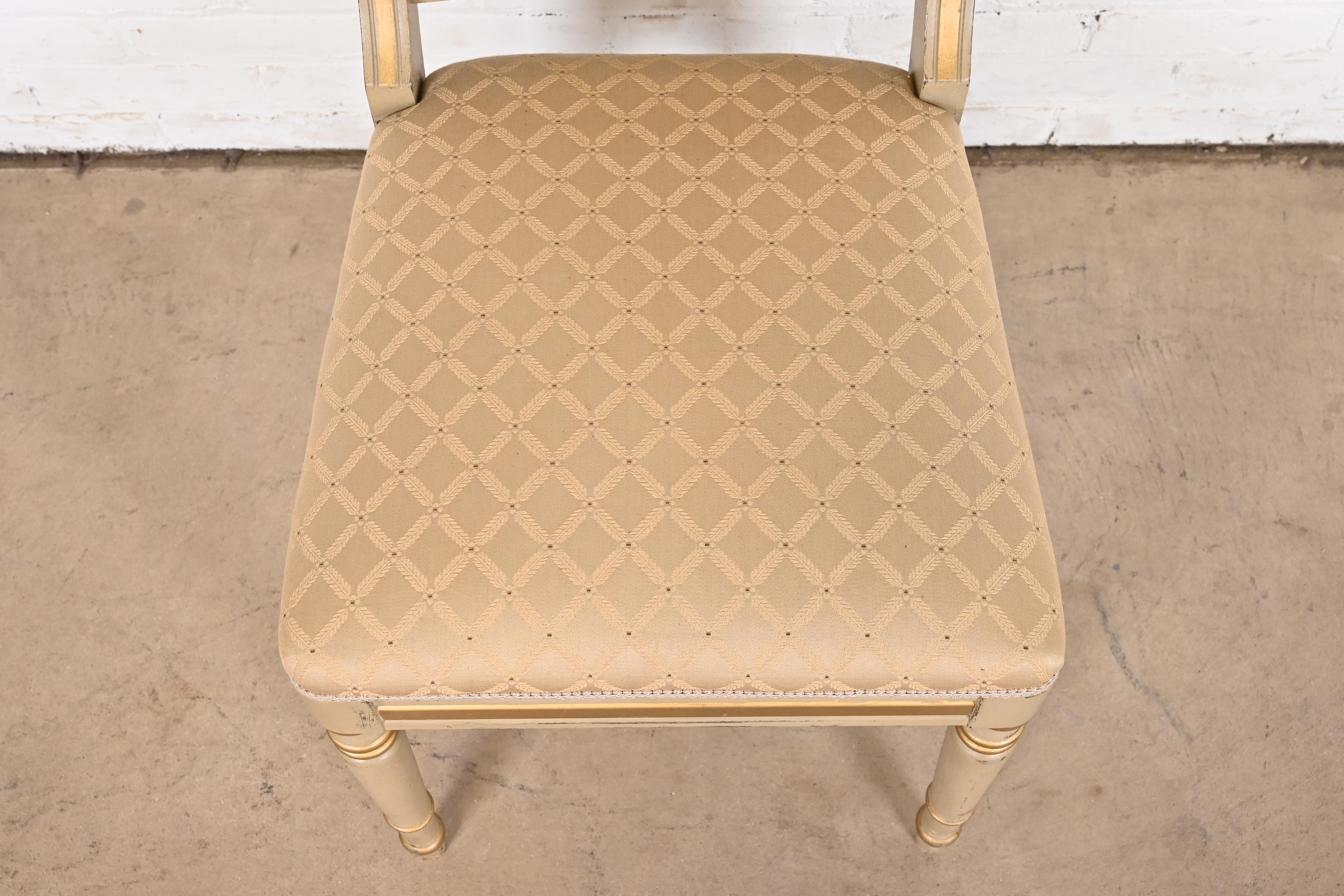French Regency Louis XVI Carved Hand-Painted and Gold Gilt Dining Chairs, Set of Eight - Image 7