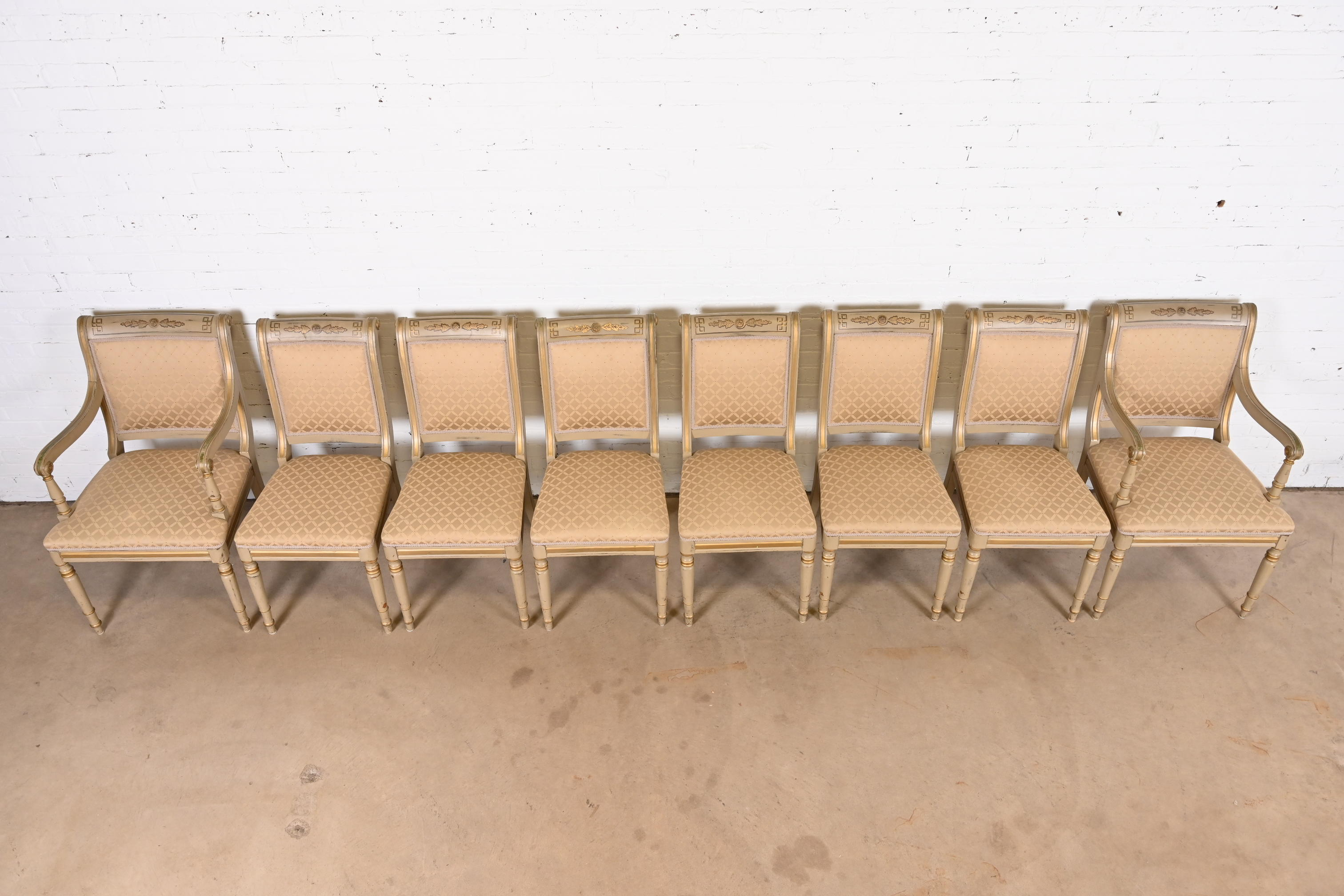 French Regency Louis XVI Carved Hand-Painted and Gold Gilt Dining Chairs, Set of Eight - Image 4