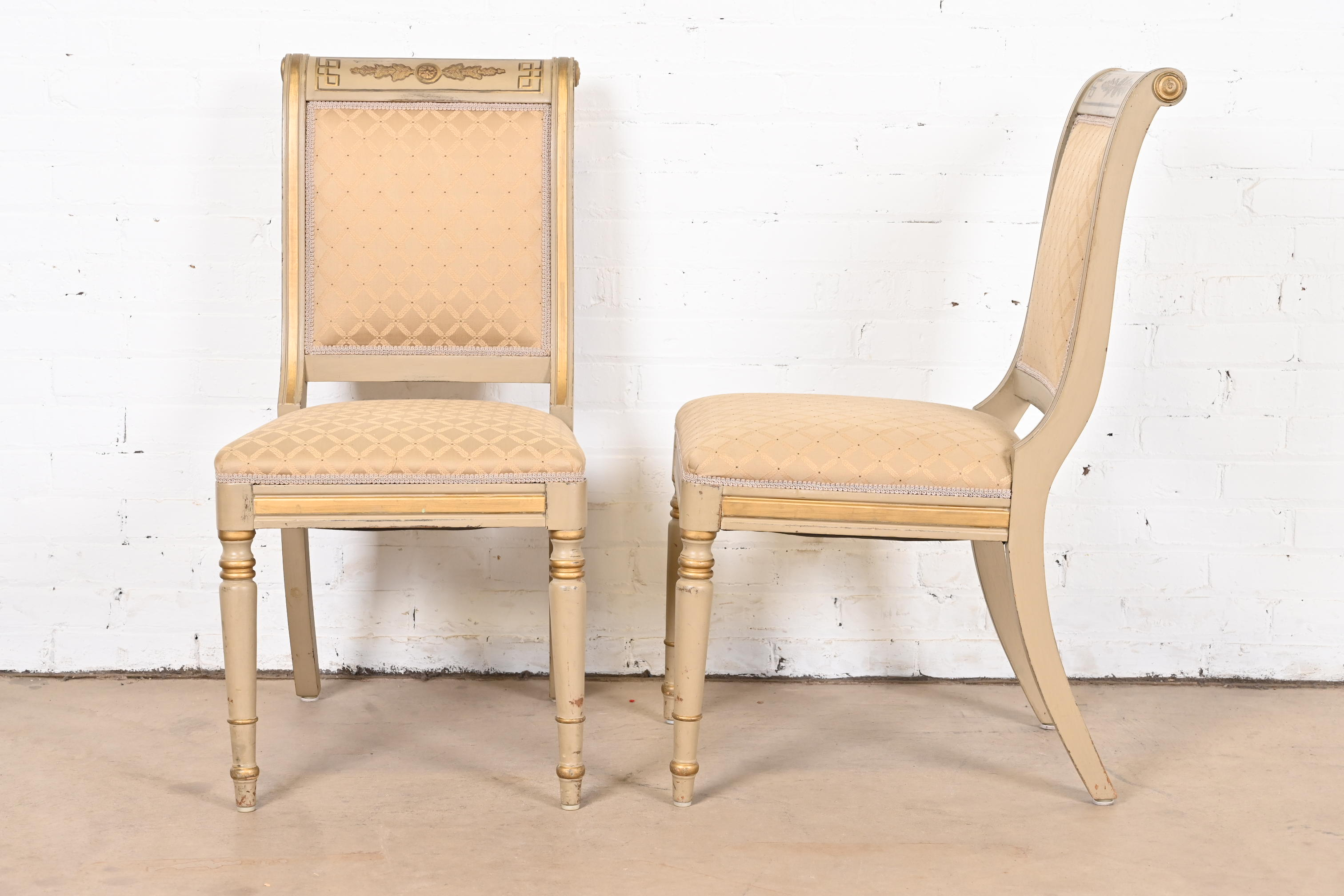 French Regency Louis XVI Carved Hand-Painted and Gold Gilt Dining Chairs, Set of Eight - Image 5