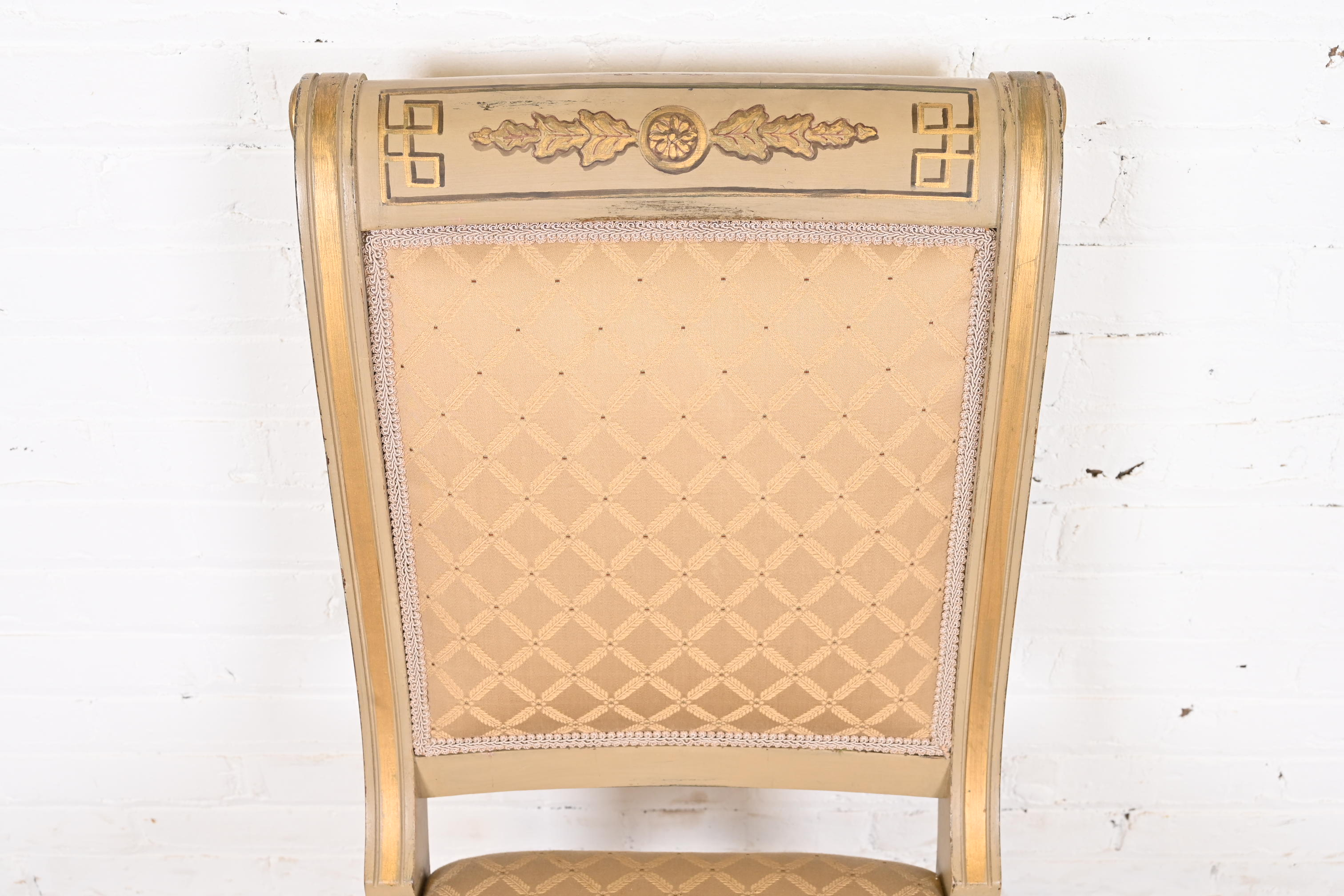 French Regency Louis XVI Carved Hand-Painted and Gold Gilt Dining Chairs, Set of Eight - Image 6