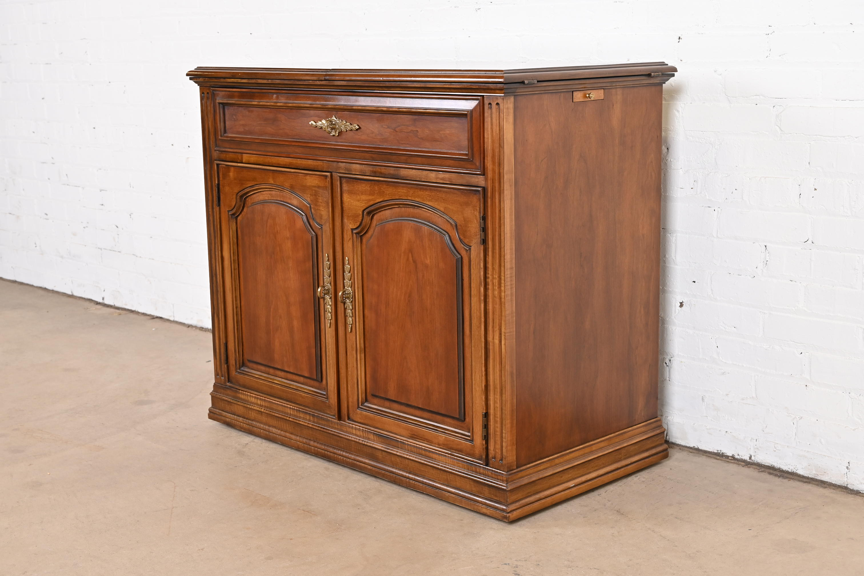 French Regency Louis XVI Cherry Wood Flip Top Server or Bar Cabinet by White Furniture - Image 2