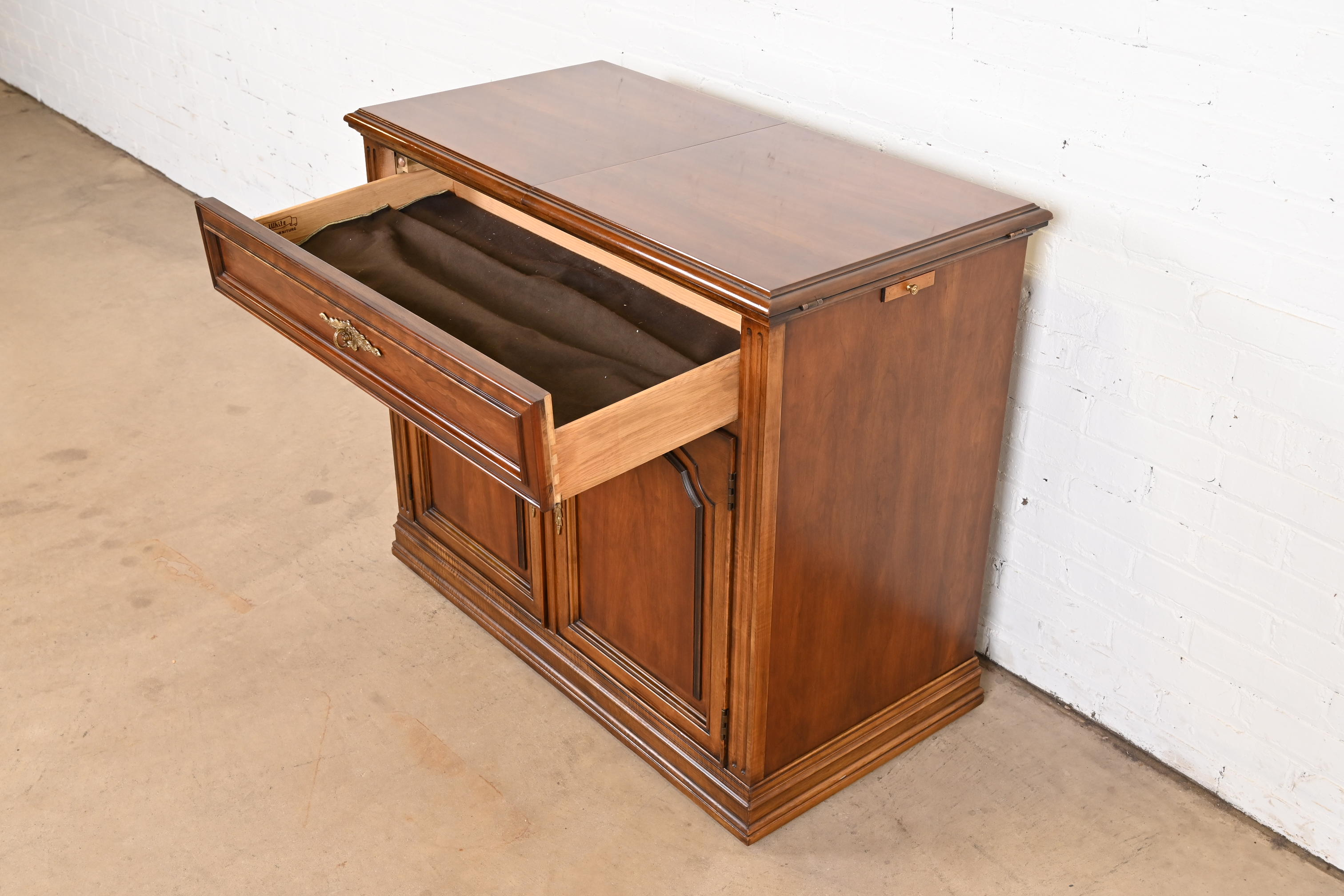 French Regency Louis XVI Cherry Wood Flip Top Server or Bar Cabinet by White Furniture - Image 5