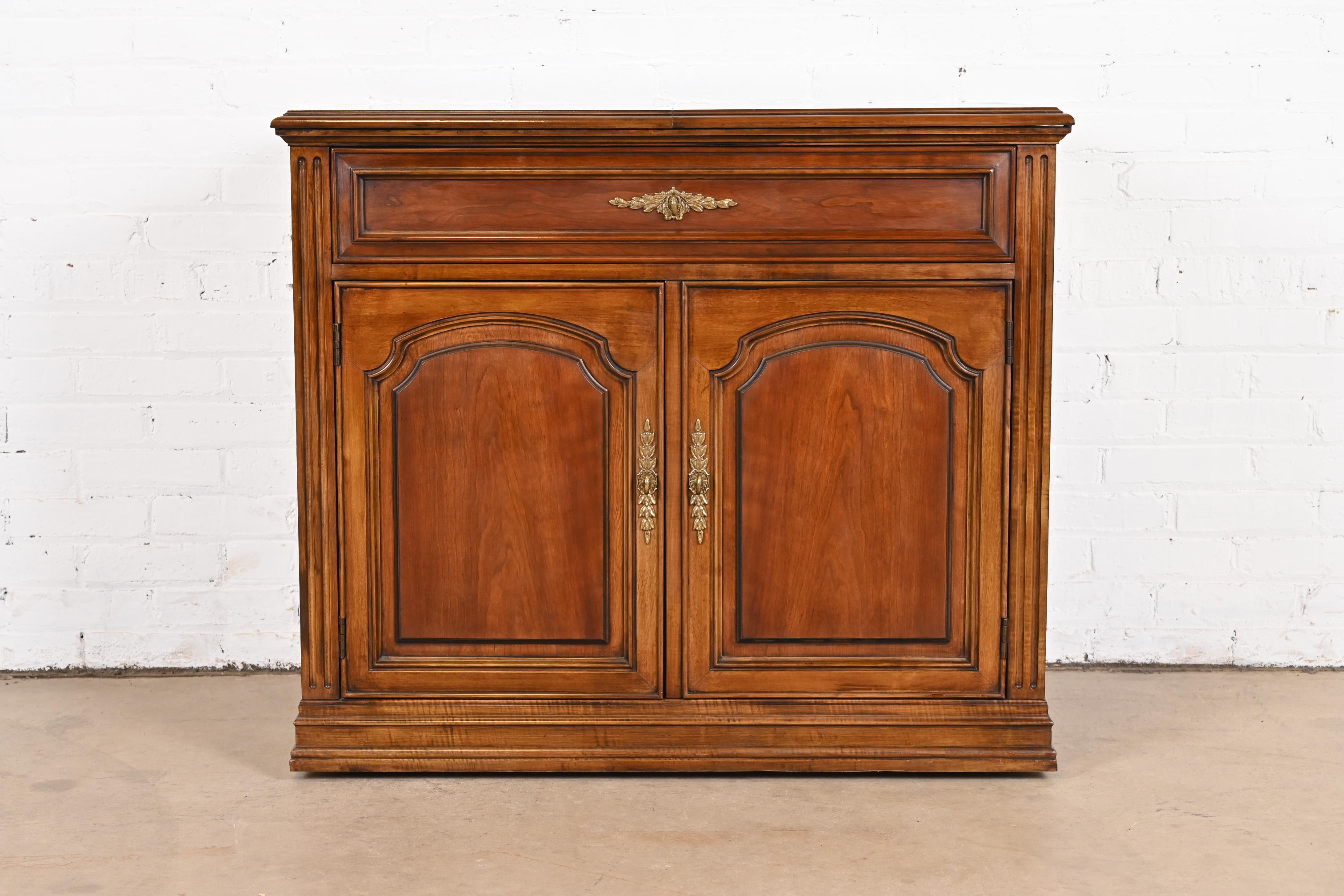 French Regency Louis XVI Cherry Wood Flip Top Server or Bar Cabinet by White Furniture
