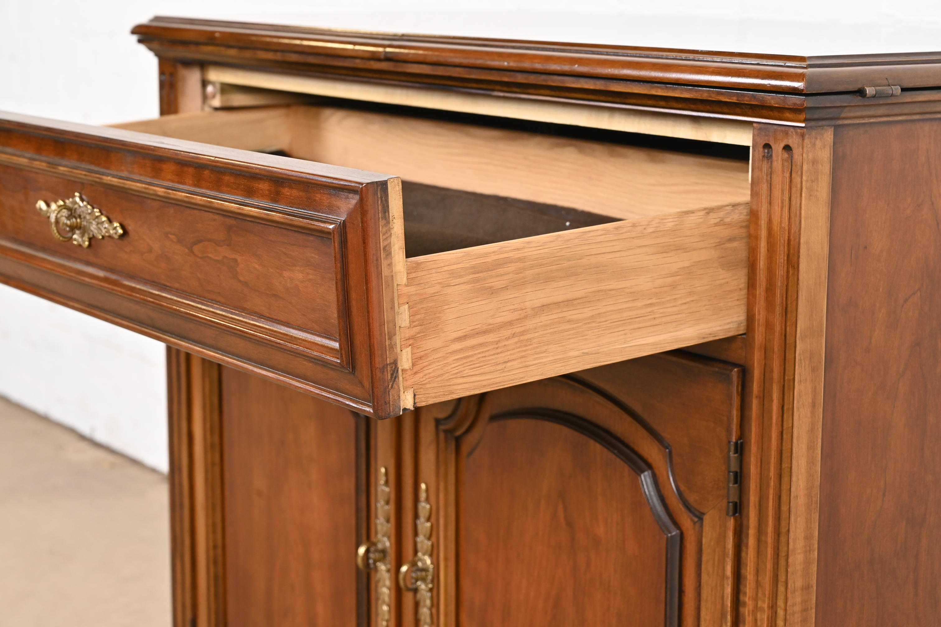 French Regency Louis XVI Cherry Wood Flip Top Server or Bar Cabinet by White Furniture - Image 6