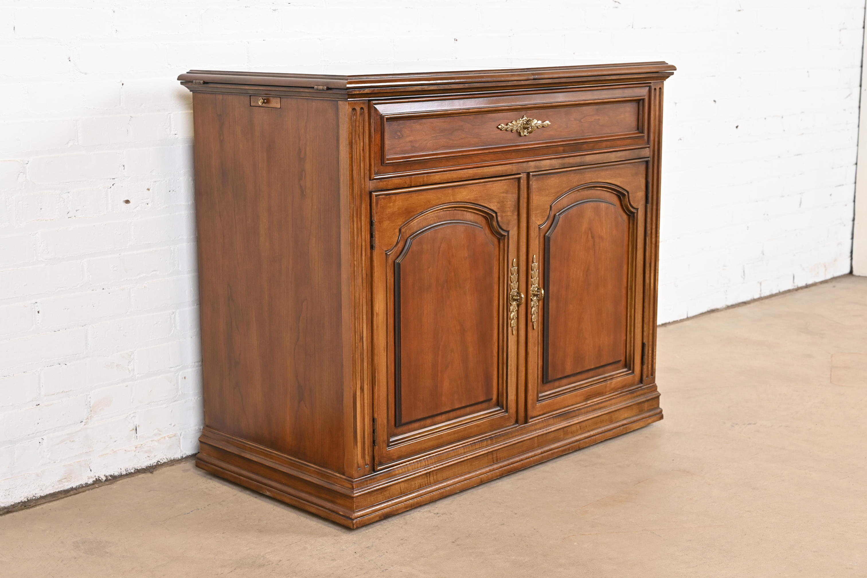 French Regency Louis XVI Cherry Wood Flip Top Server or Bar Cabinet by White Furniture - Image 3