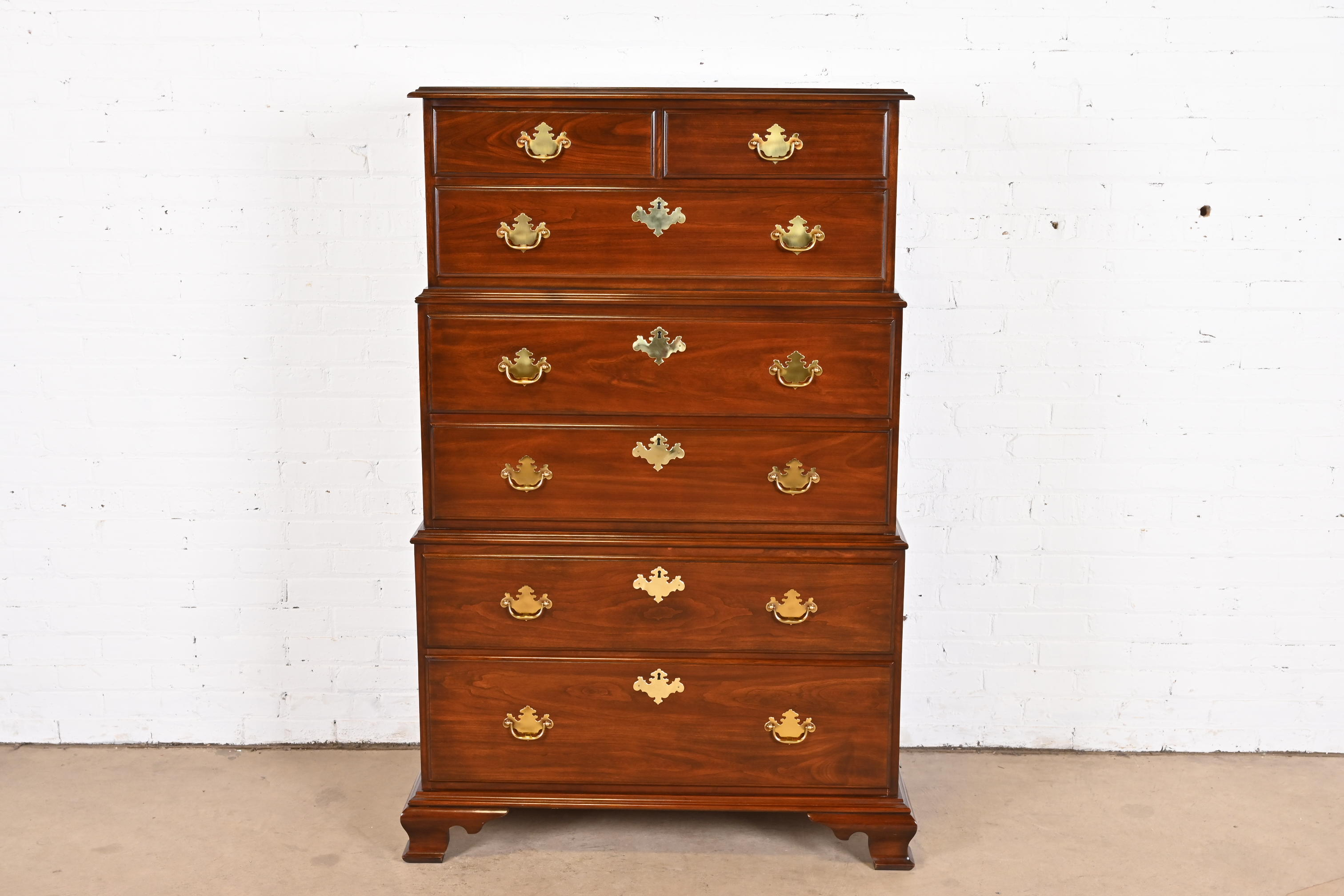 Harden Furniture Georgian Solid Cherry Wood Triple Chest-On-Chest Highboy Dresser