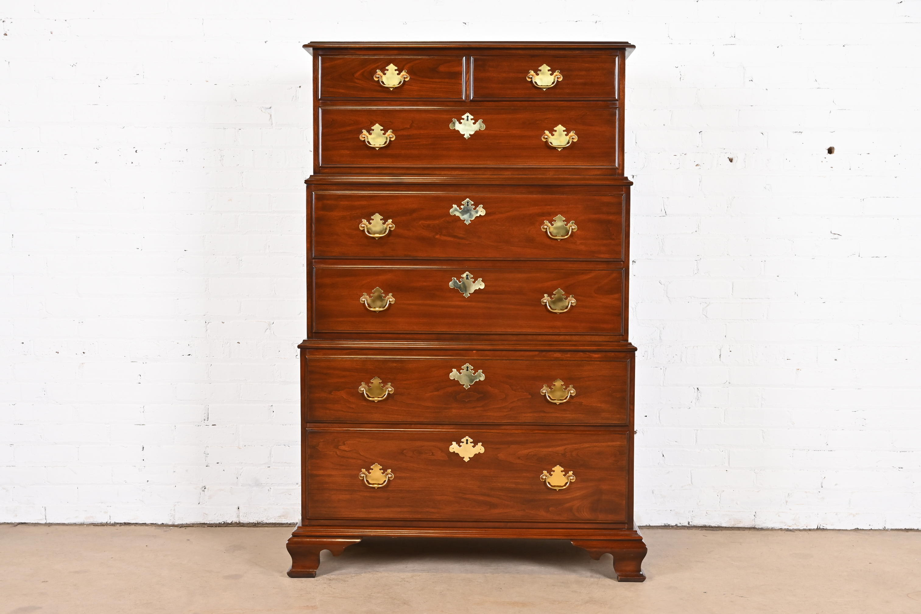 Harden Furniture Georgian Solid Cherry Wood Triple Chest-On-Chest Highboy Dresser - Image 4