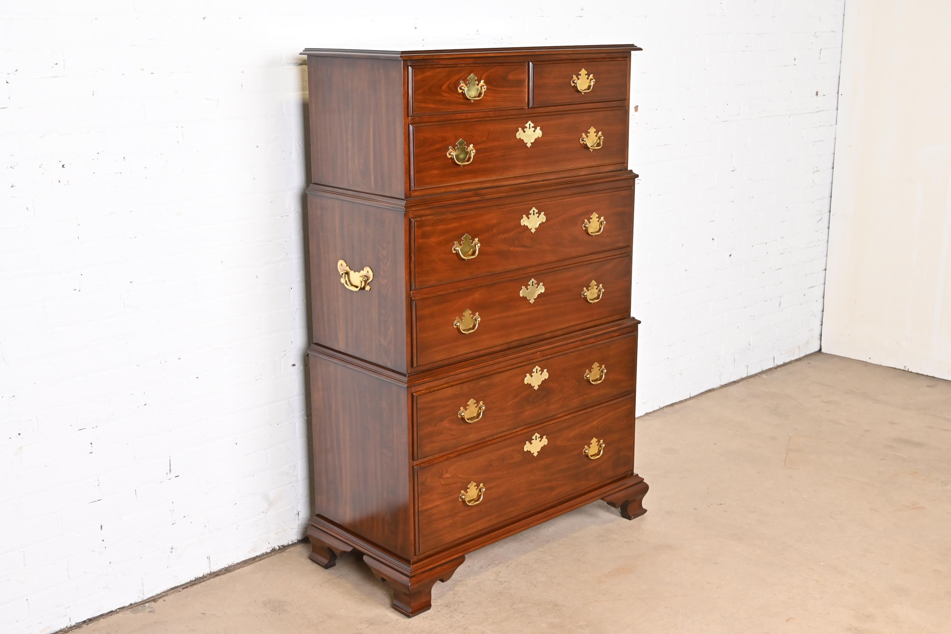 Harden Furniture Georgian Solid Cherry Wood Triple Chest-On-Chest Highboy Dresser - Image 6