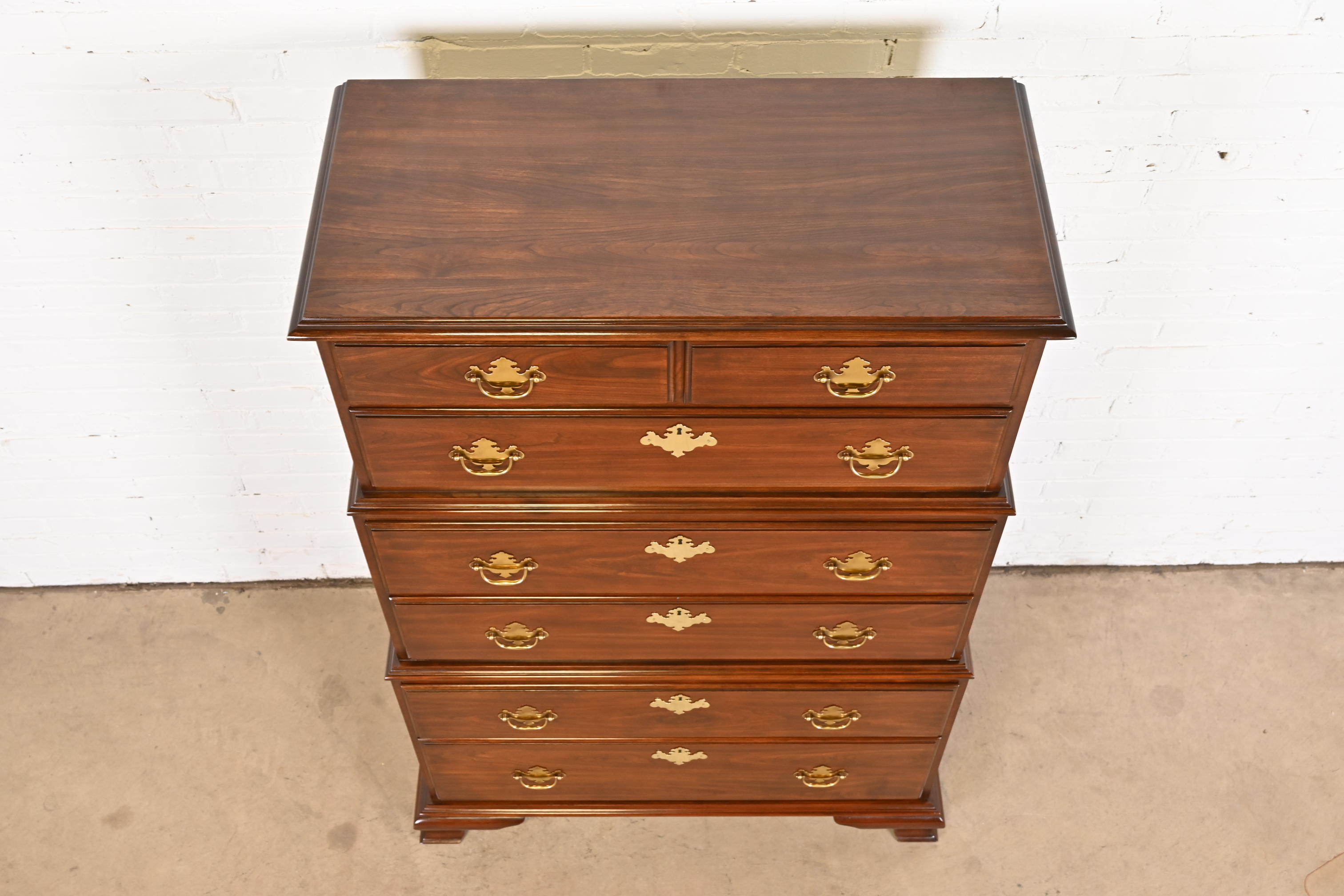 Harden Furniture Georgian Solid Cherry Wood Triple Chest-On-Chest Highboy Dresser - Image 11