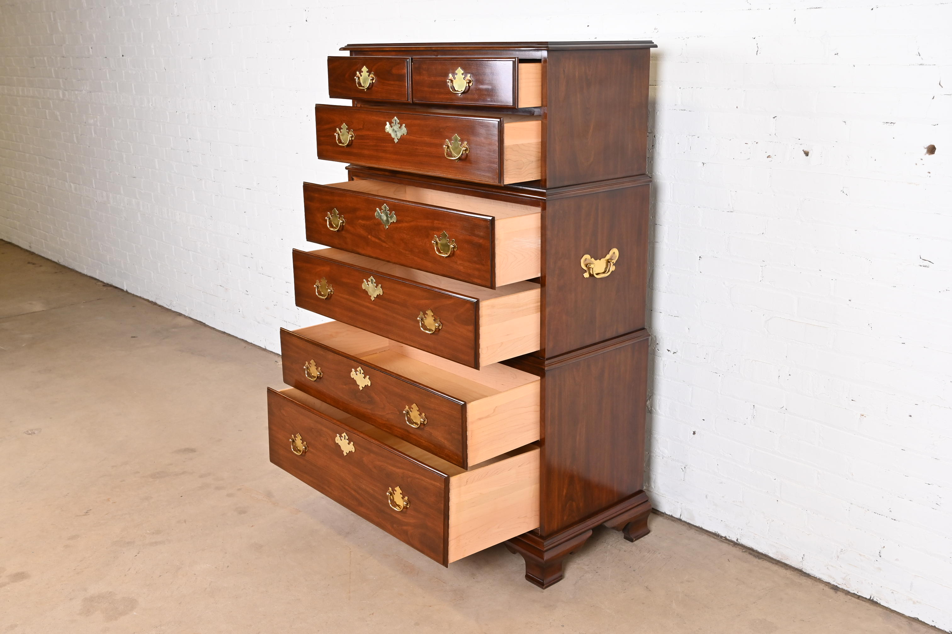 Harden Furniture Georgian Solid Cherry Wood Triple Chest-On-Chest Highboy Dresser - Image 7
