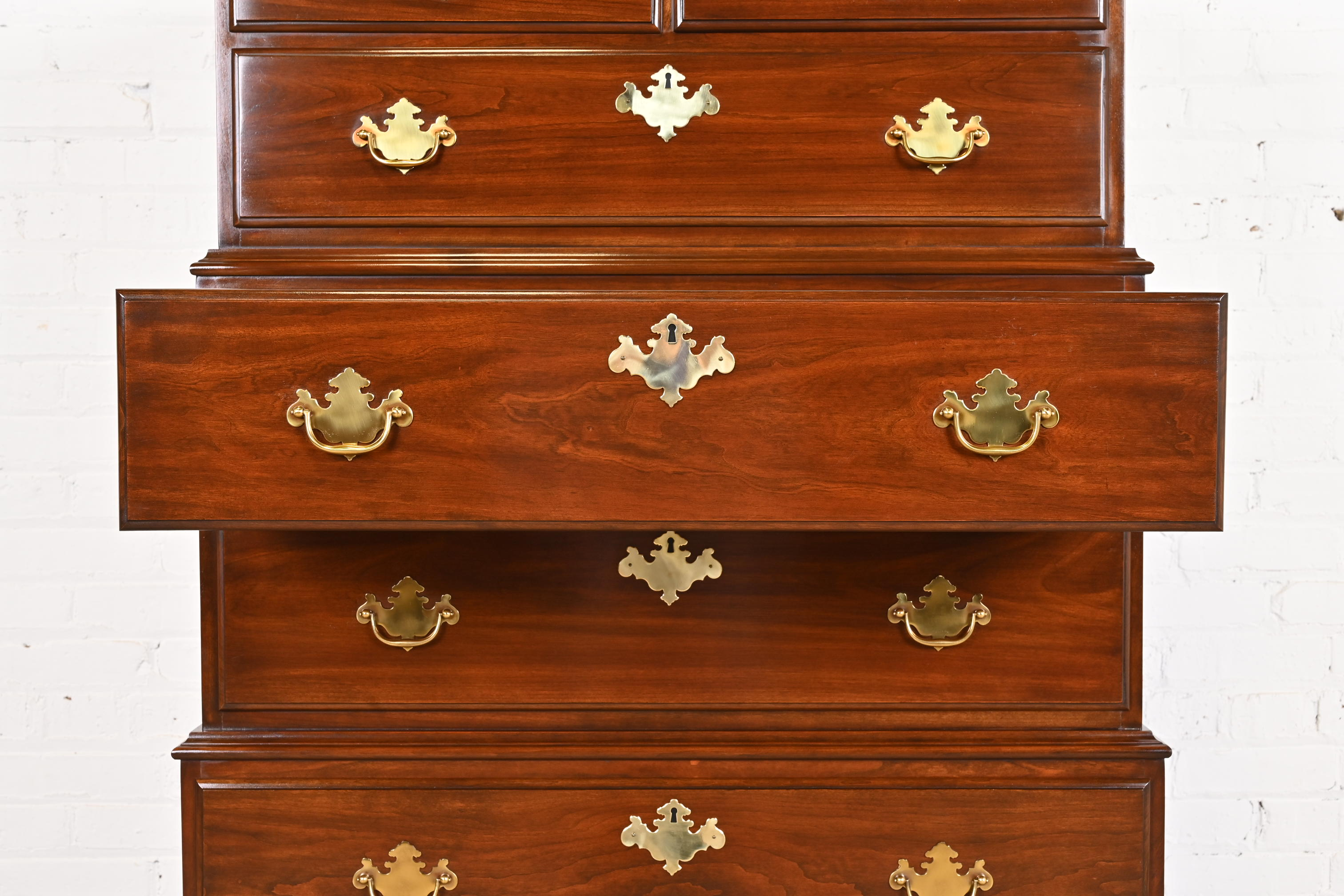 Harden Furniture Georgian Solid Cherry Wood Triple Chest-On-Chest Highboy Dresser - Image 8