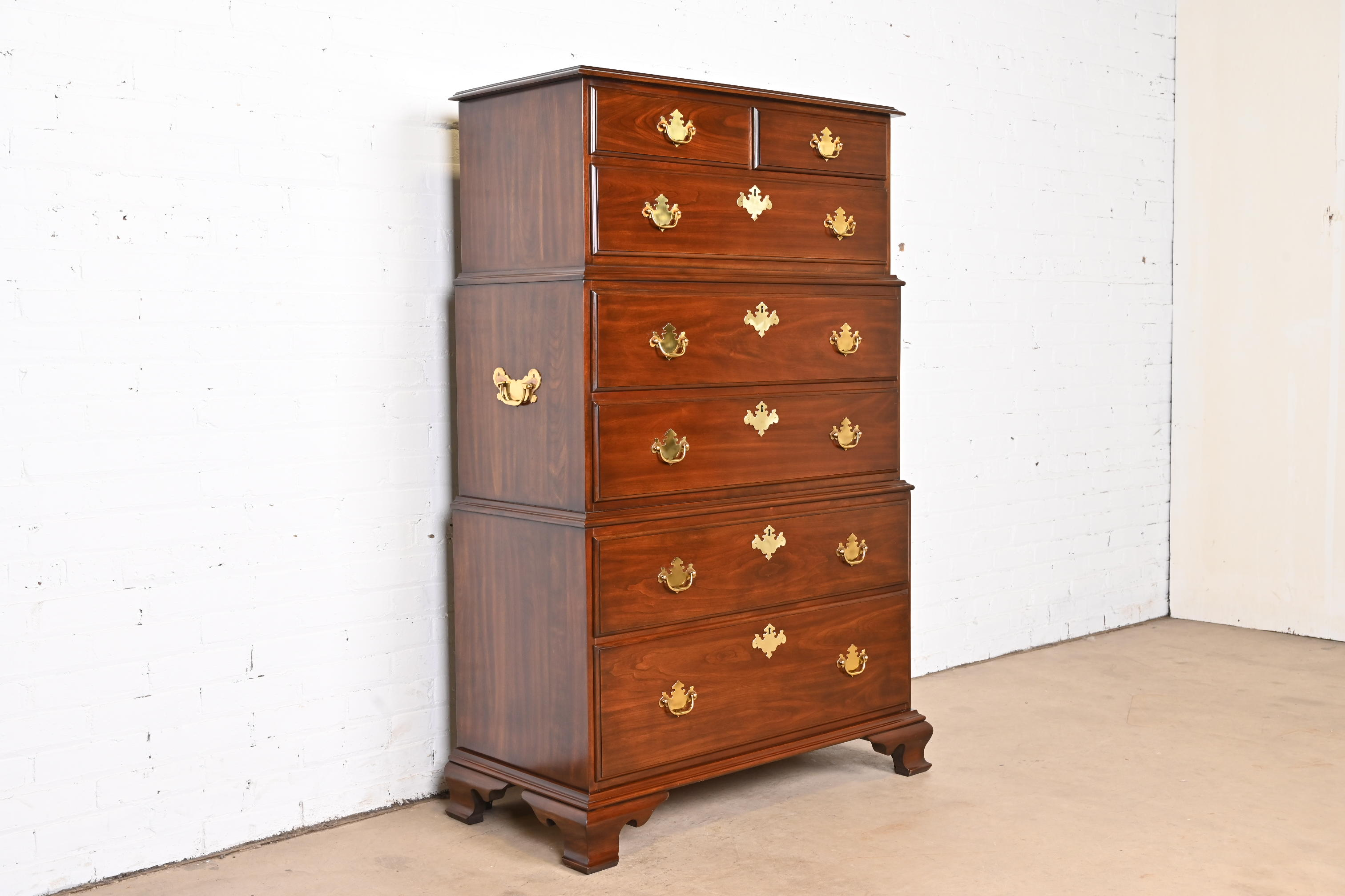 Harden Furniture Georgian Solid Cherry Wood Triple Chest-On-Chest Highboy Dresser - Image 5