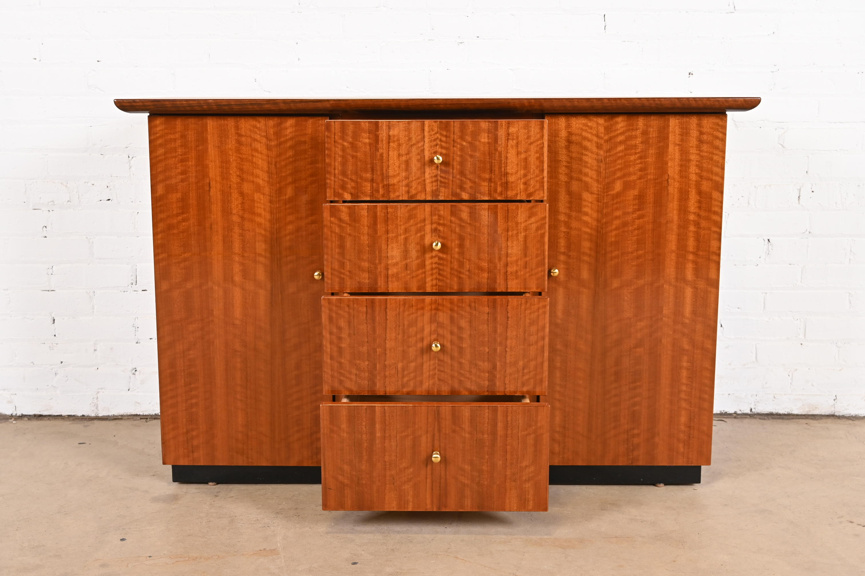 Henredon Modern French Empire Buffet Server or Bar Cabinet in Exotic Brazilian Daniella Wood - Image 4