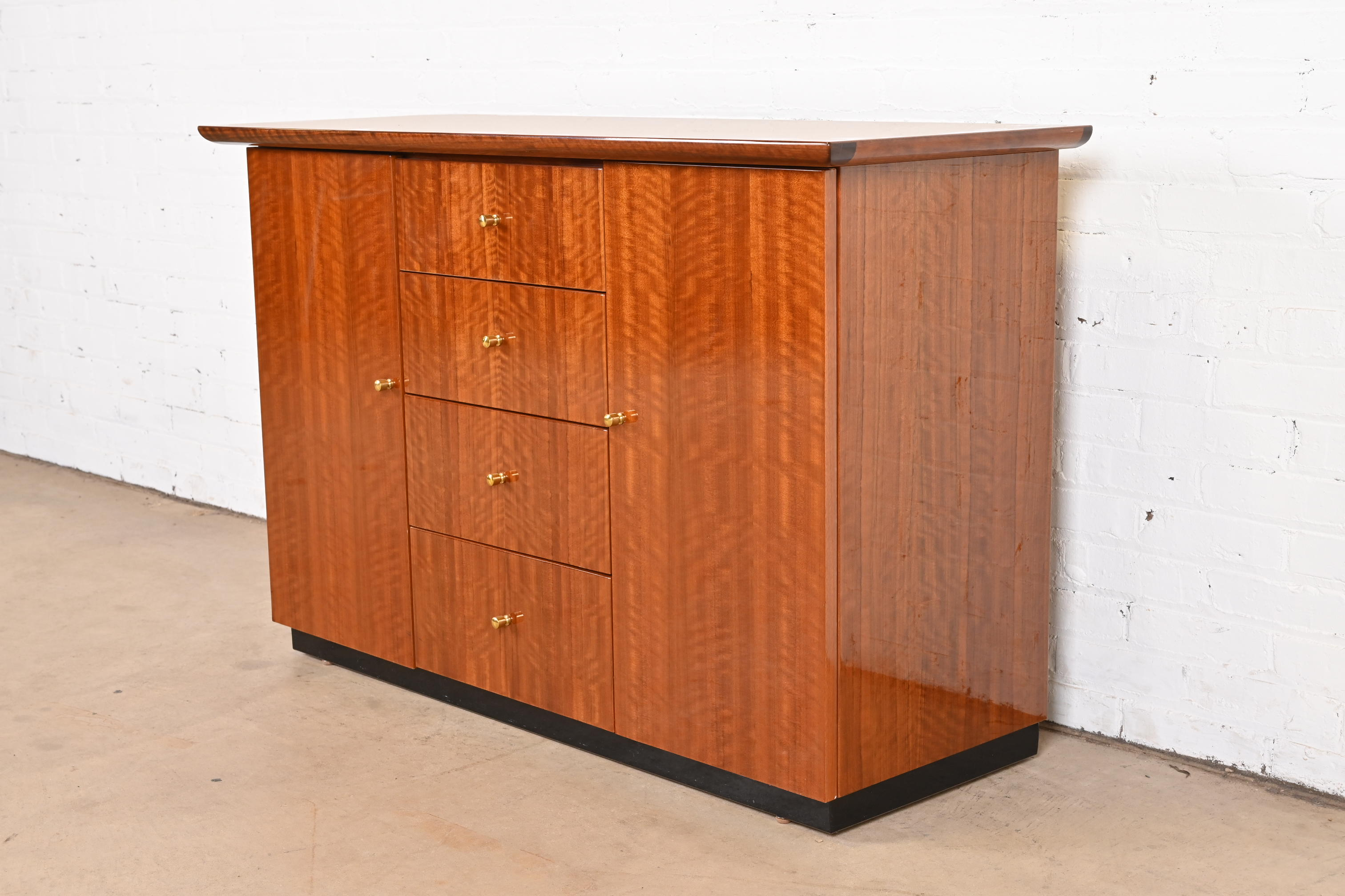 Henredon Modern French Empire Buffet Server or Bar Cabinet in Exotic Brazilian Daniella Wood - Image 2