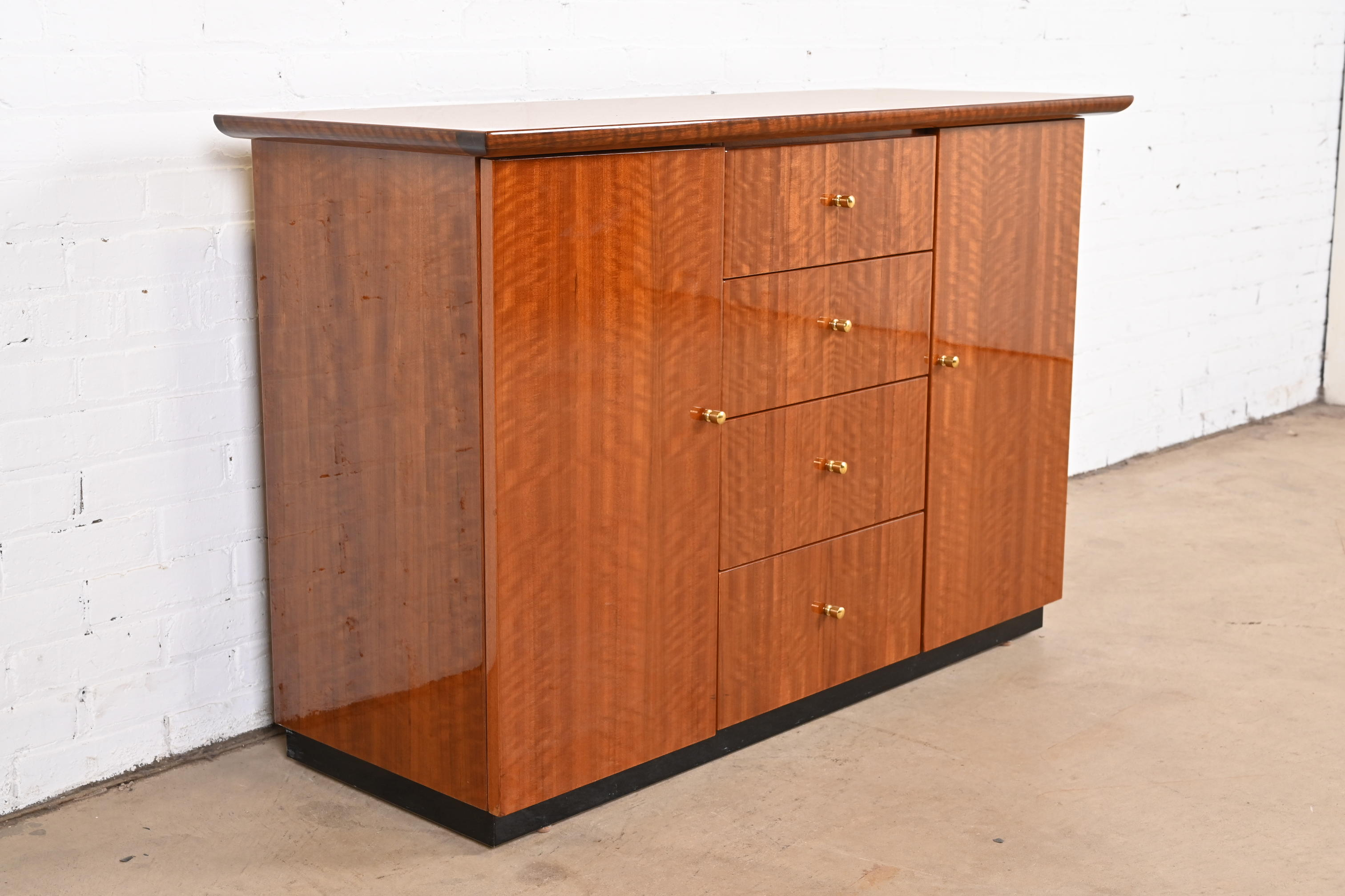 Henredon Modern French Empire Buffet Server or Bar Cabinet in Exotic Brazilian Daniella Wood - Image 3