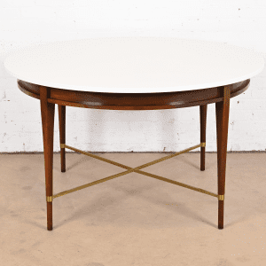 Paul McCobb Irwin Collection Mahogany and Brass Round Dining Table or Game Table, 1950s
