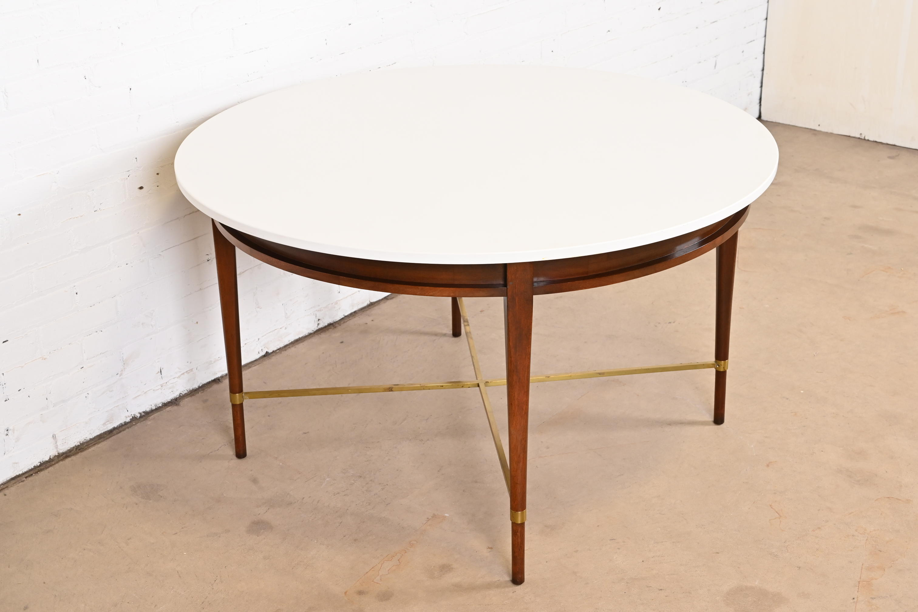 Paul McCobb Irwin Collection Mahogany and Brass Round Dining Table or Game Table, 1950s - Image 5