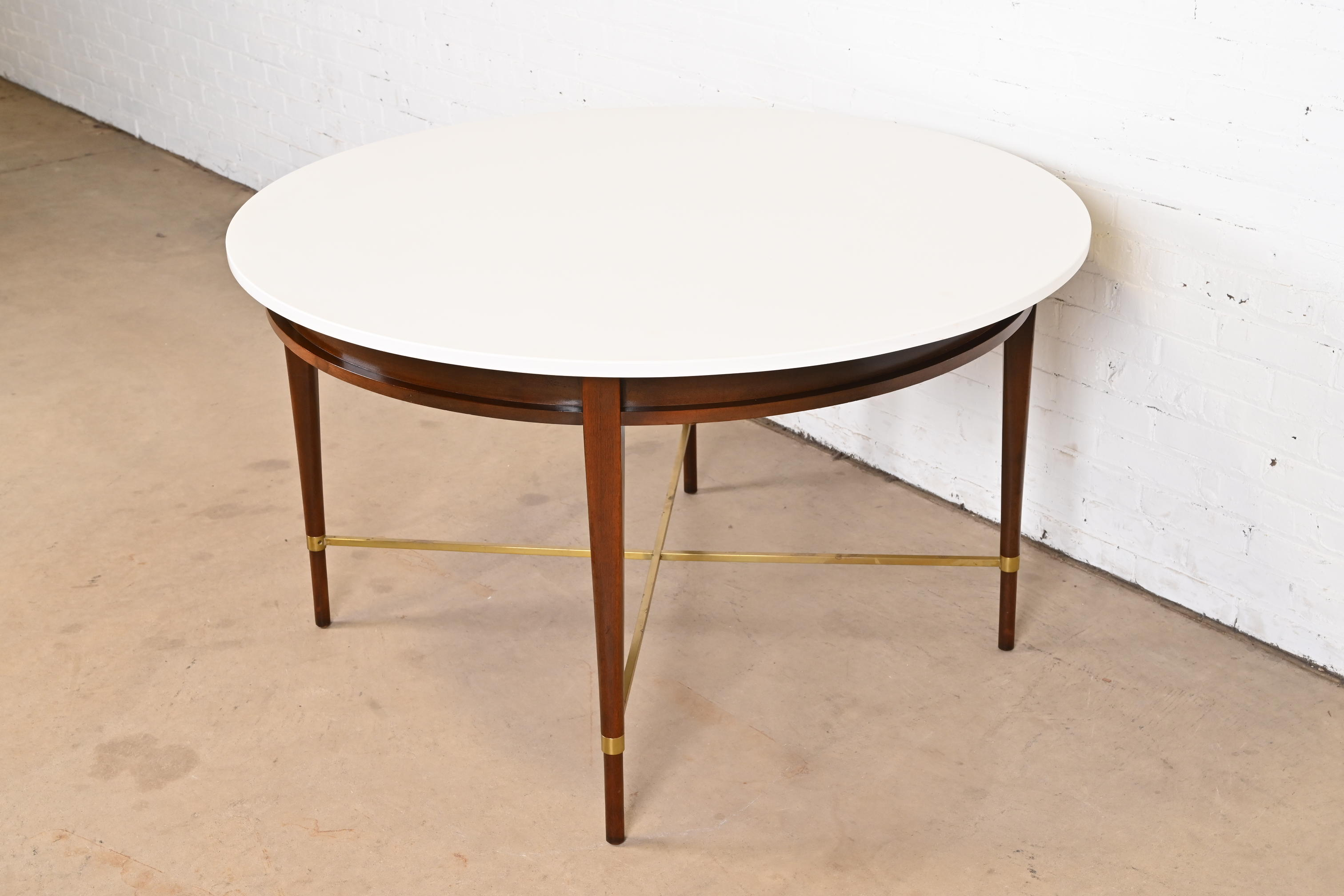 Paul McCobb Irwin Collection Mahogany and Brass Round Dining Table or Game Table, 1950s - Image 3