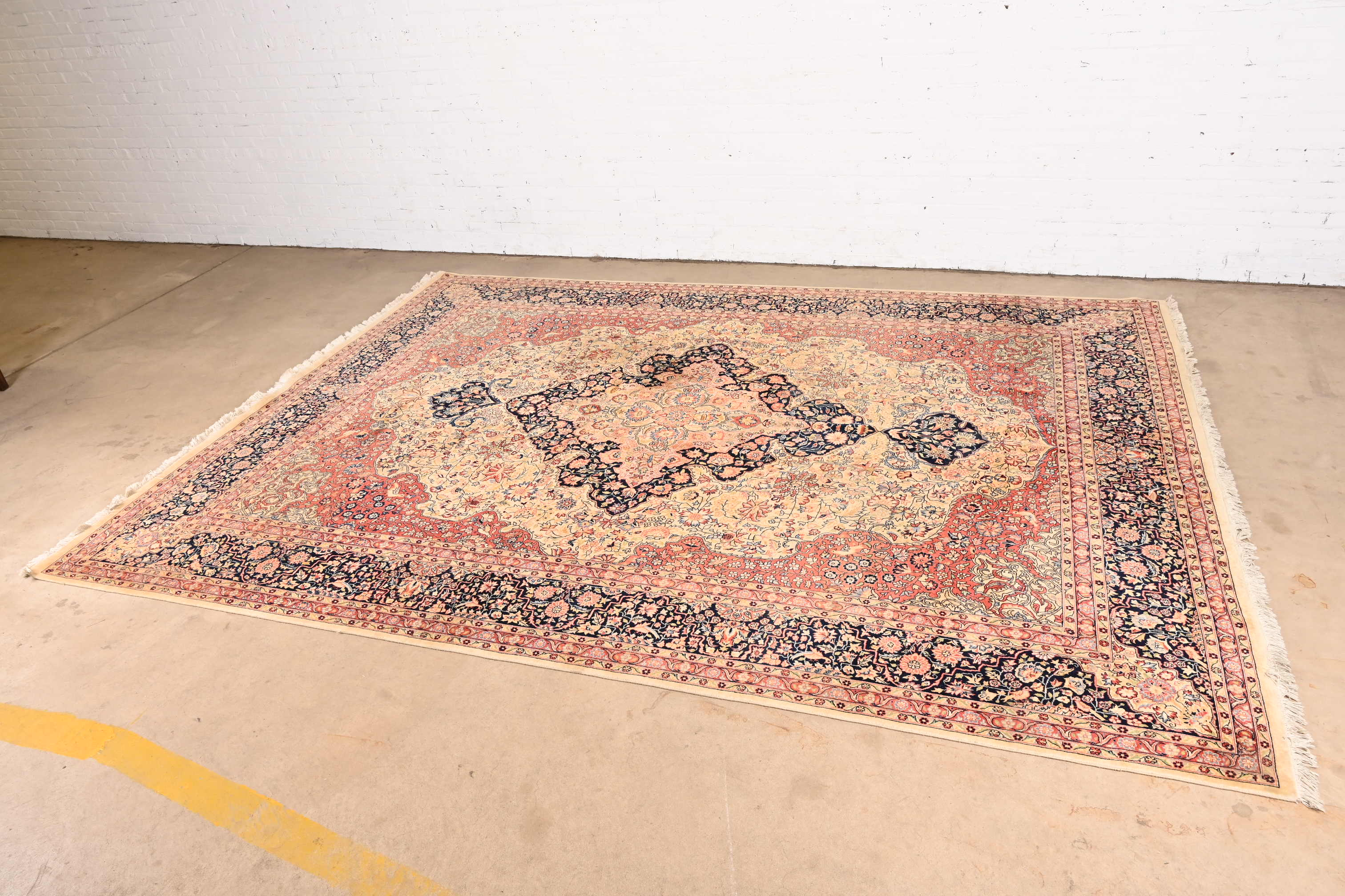 Vintage Hand-Knotted Persian Tabriz Room Size Wool Area Rug - Image 2