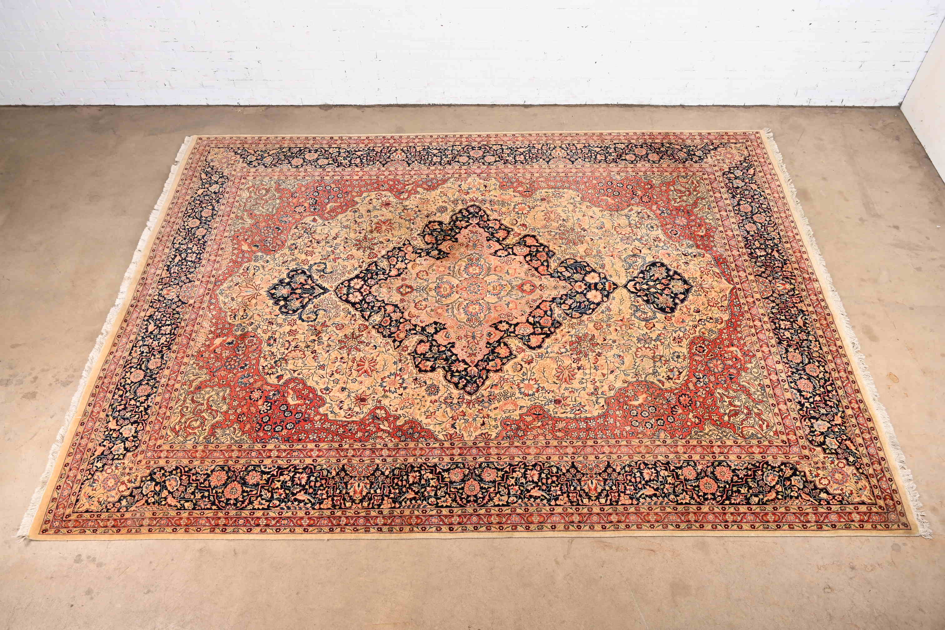 Vintage Hand-Knotted Persian Tabriz Room Size Wool Area Rug