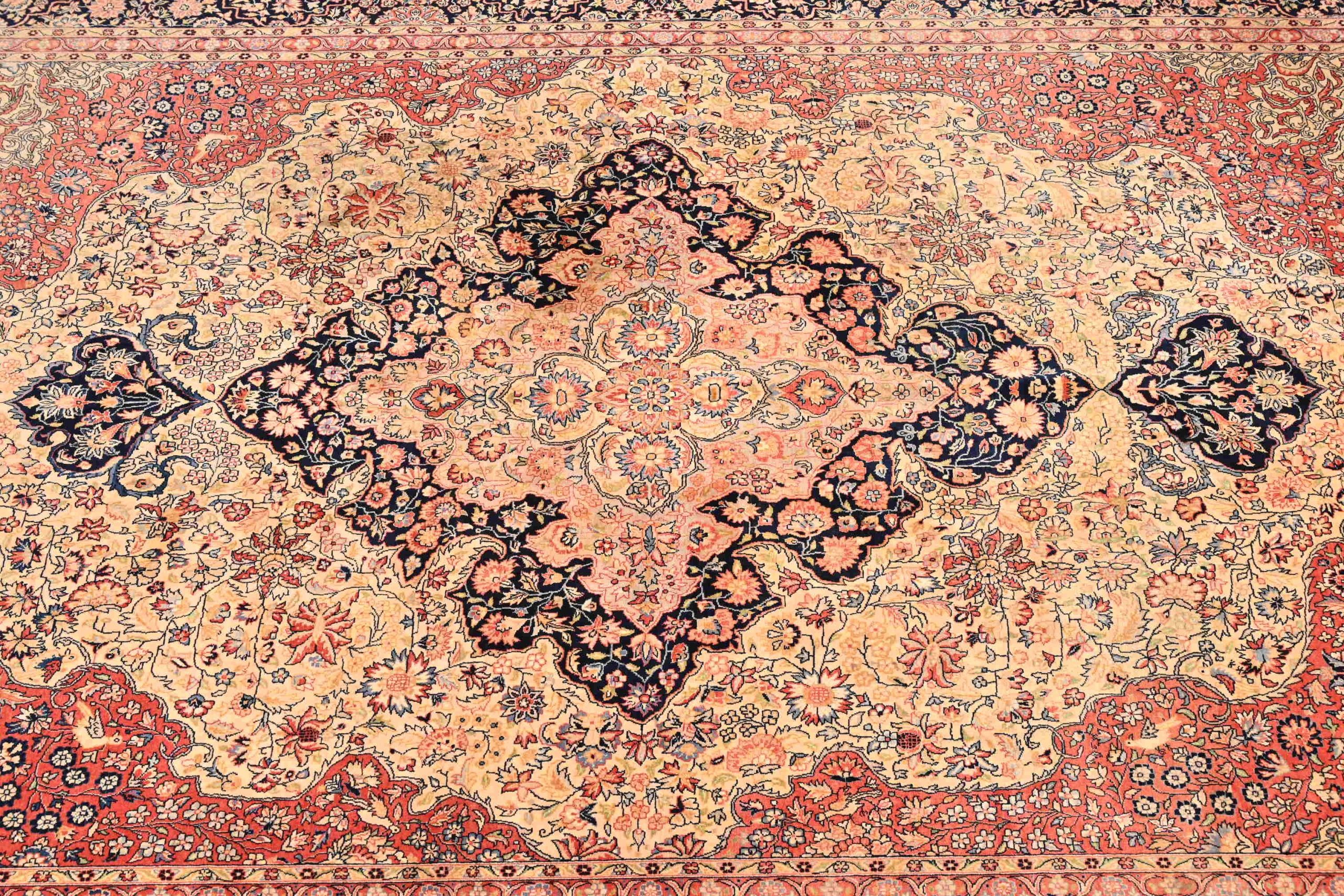 Vintage Hand-Knotted Persian Tabriz Room Size Wool Area Rug - Image 3