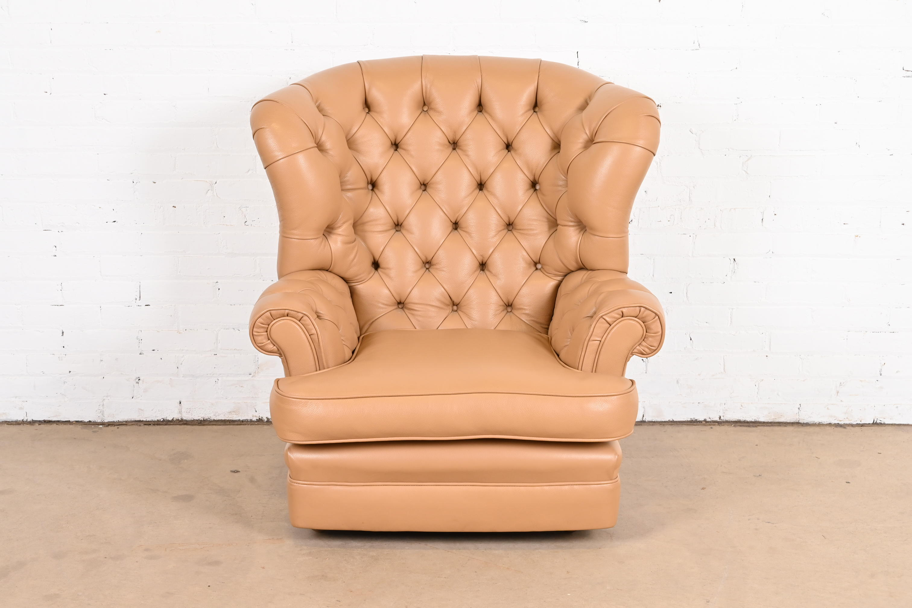 Vintage Tufted Leather Chesterfield Wingback Lounge Chair - Image 2