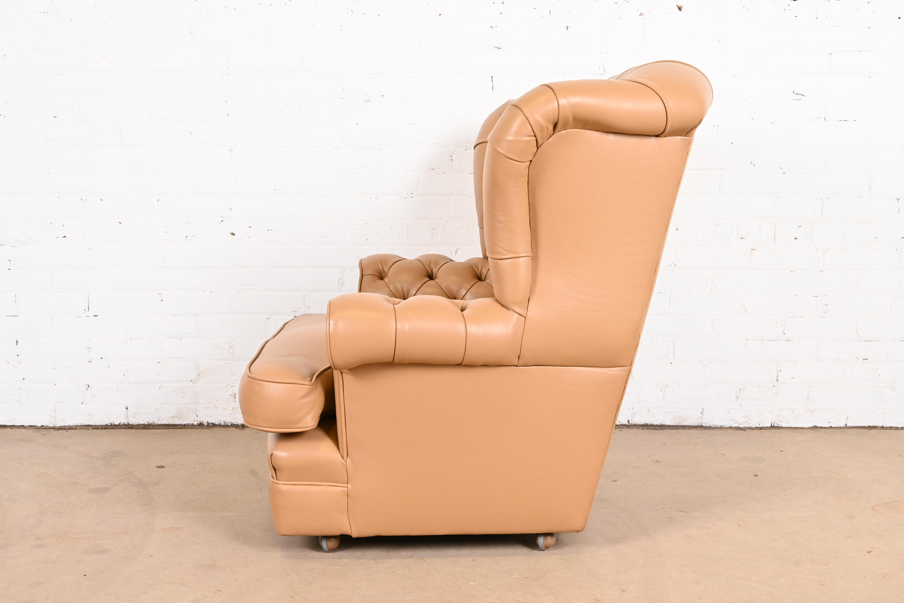Vintage Tufted Leather Chesterfield Wingback Lounge Chair - Image 10