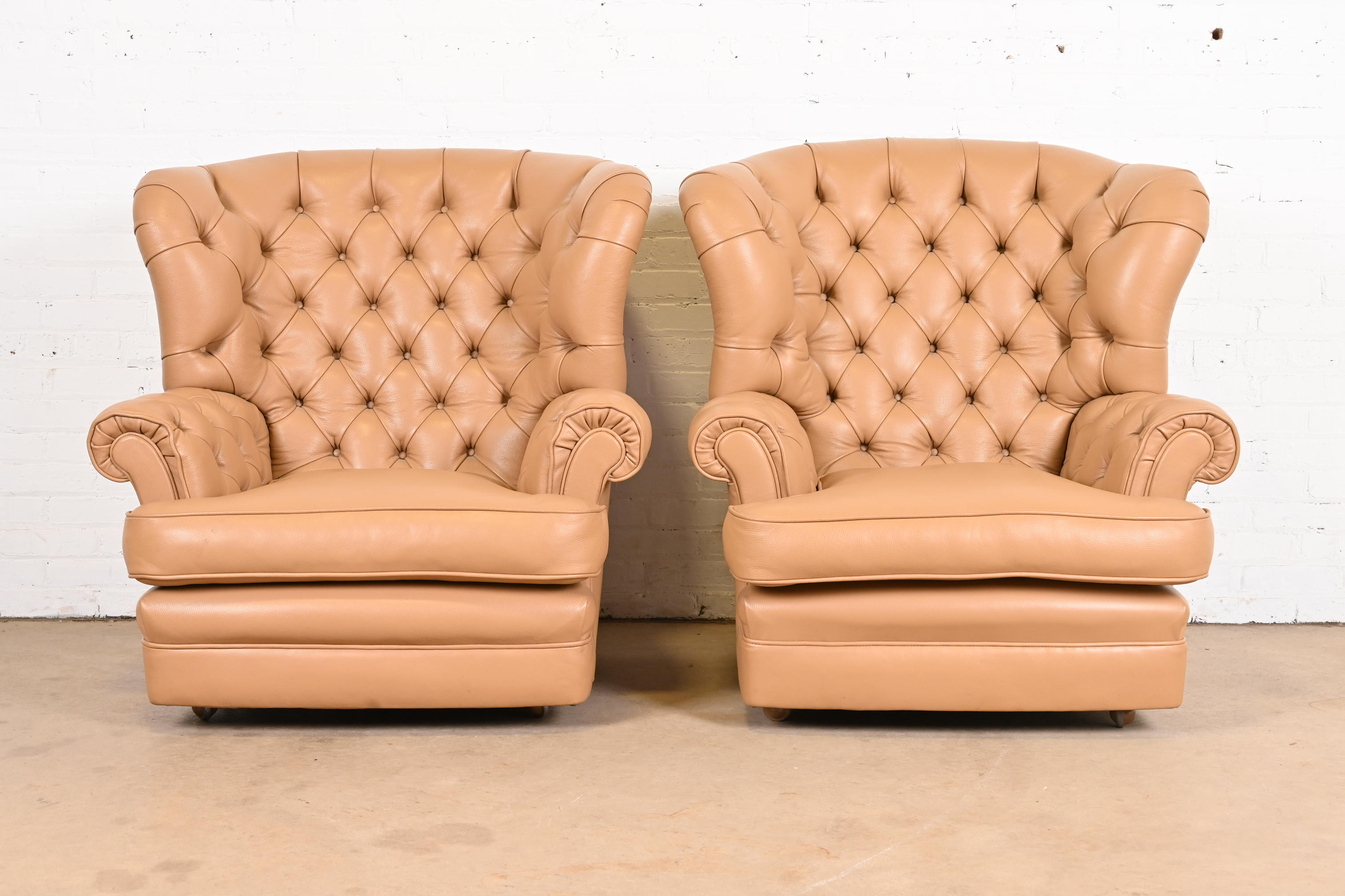 Vintage Tufted Leather Chesterfield Wingback Lounge Chair - Image 12