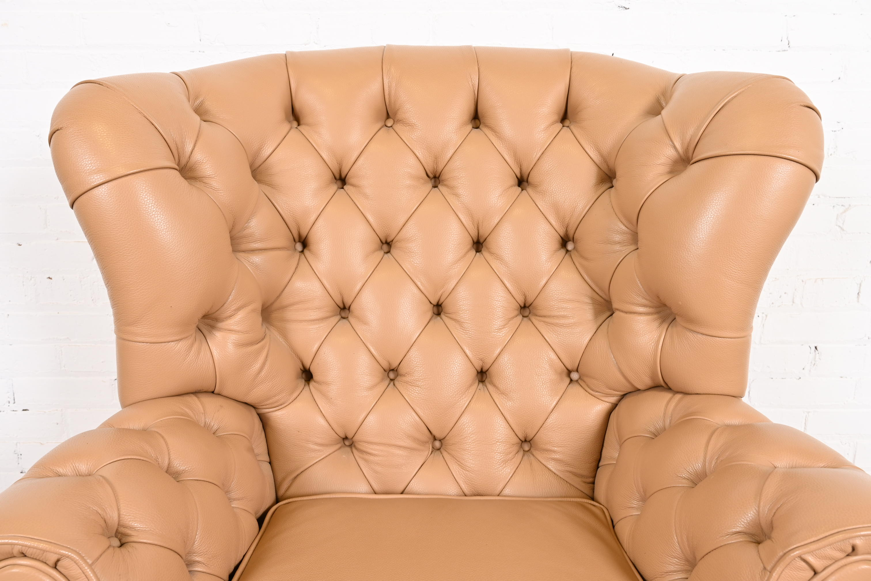 Vintage Tufted Leather Chesterfield Wingback Lounge Chair - Image 7