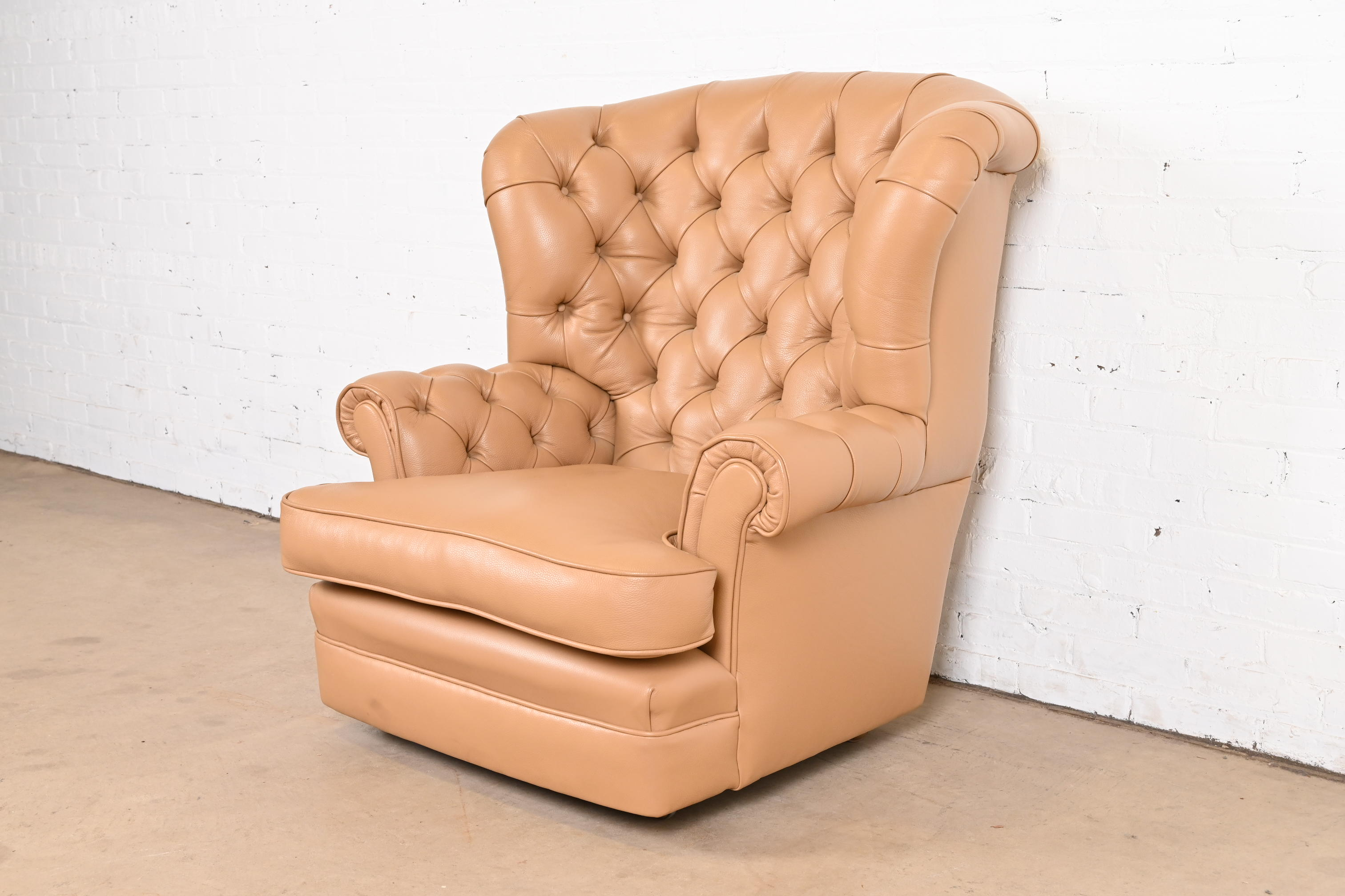 Vintage Tufted Leather Chesterfield Wingback Lounge Chair - Image 3