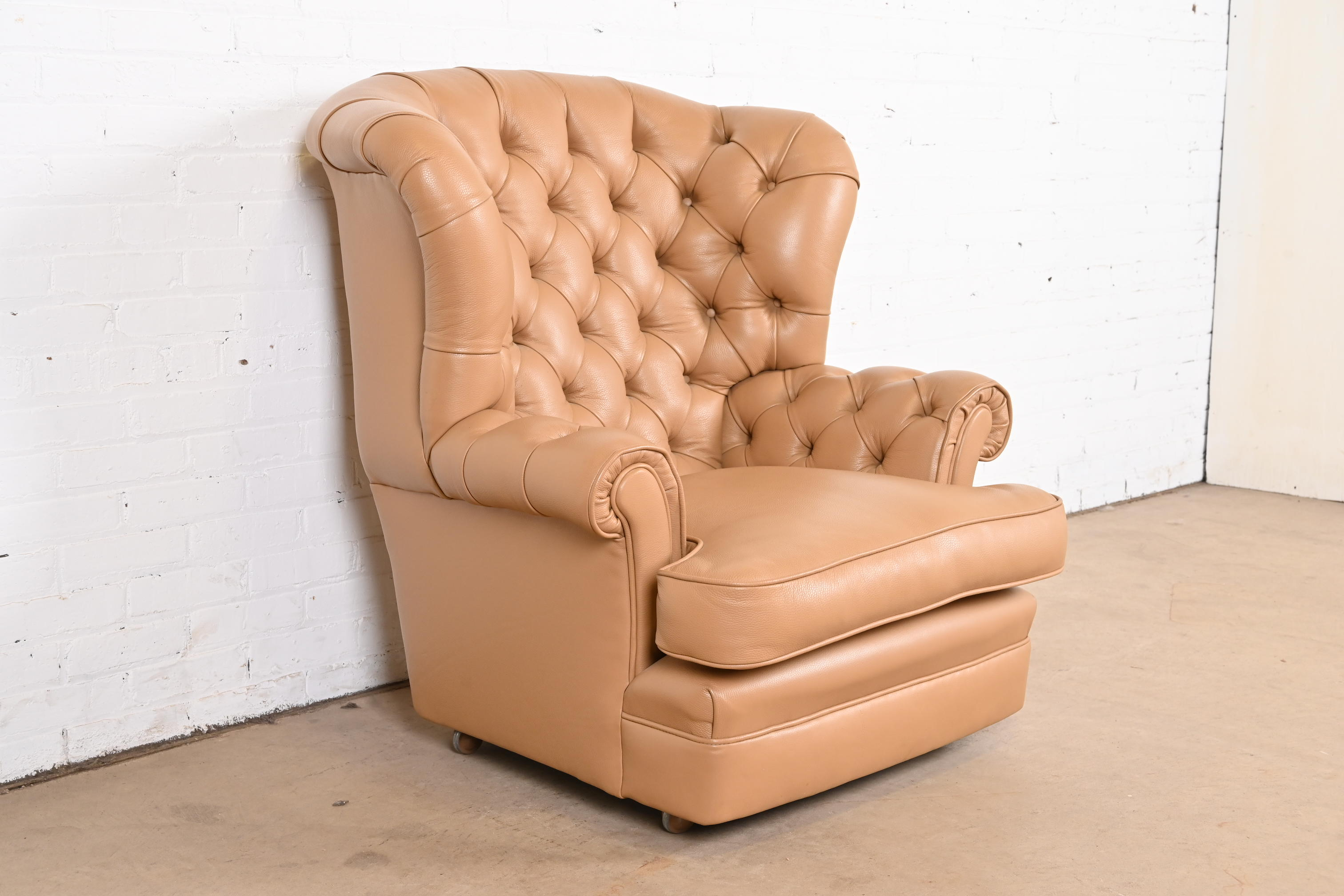 Vintage Tufted Leather Chesterfield Wingback Lounge Chair - Image 5