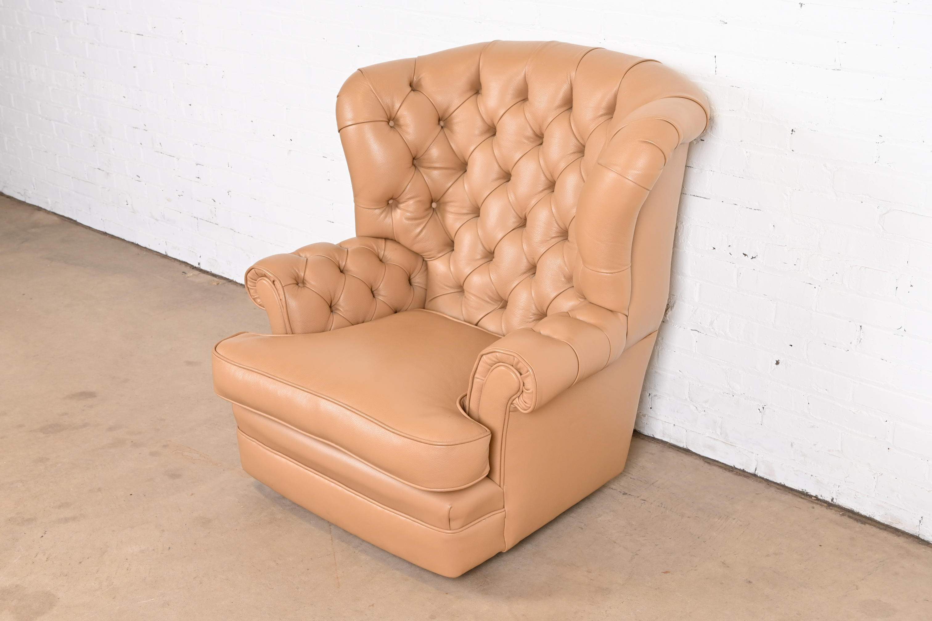 Vintage Tufted Leather Chesterfield Wingback Lounge Chair - Image 4