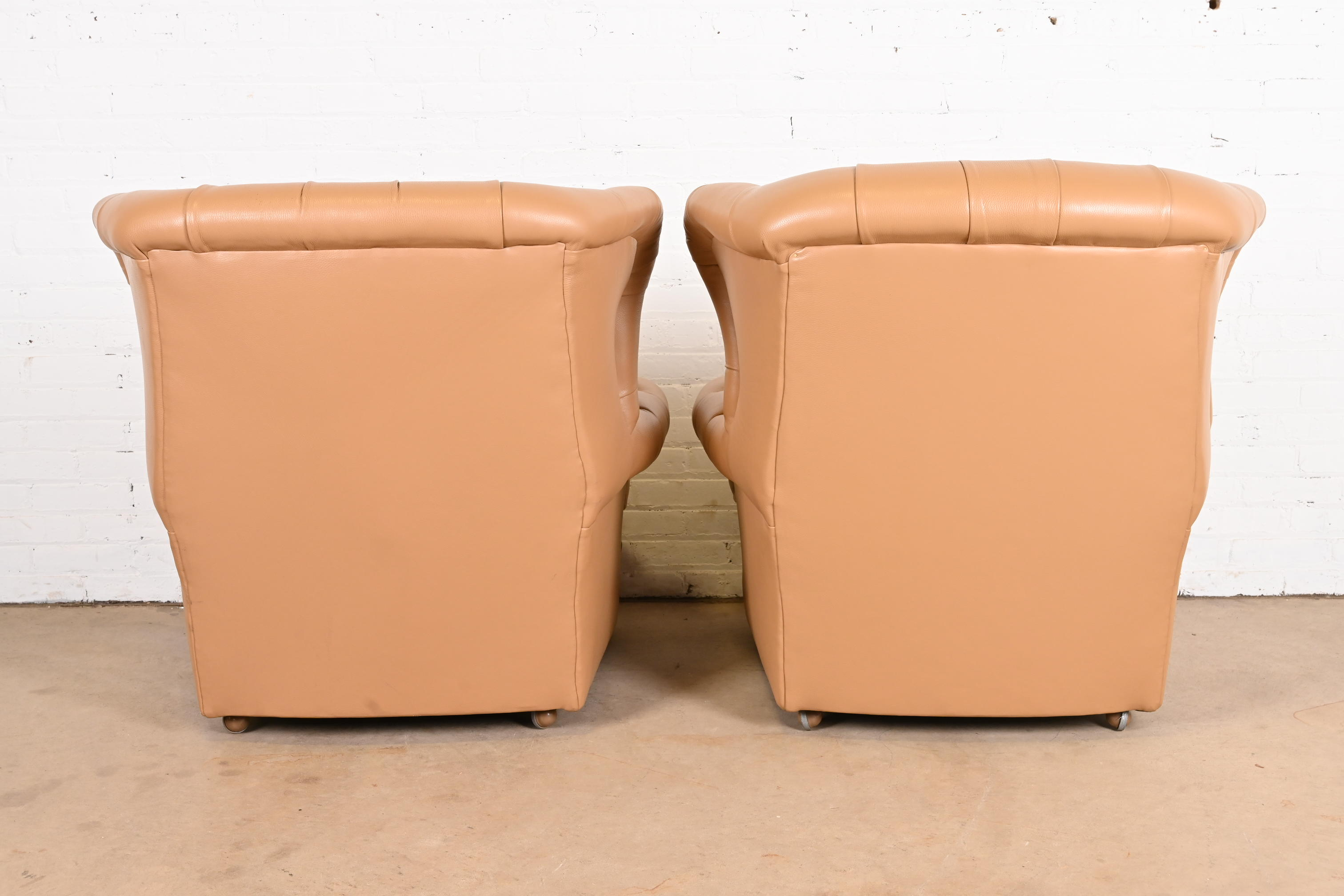 Vintage Tufted Leather Chesterfield Wingback Lounge Chairs, Pair - Image 11