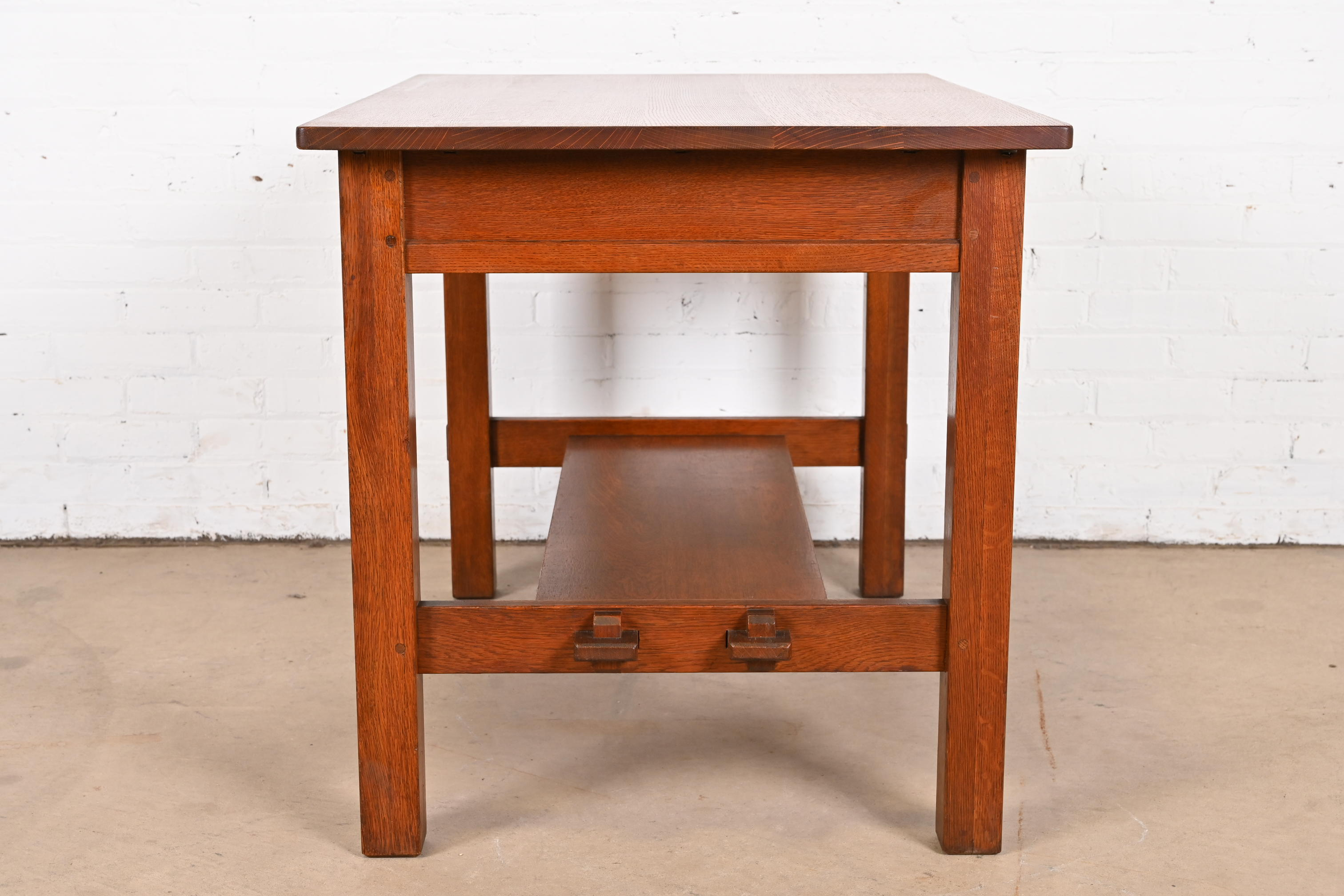Antique Stickley Mission Oak Arts & Crafts Desk or Library Table, Circa 1900 - Image 11
