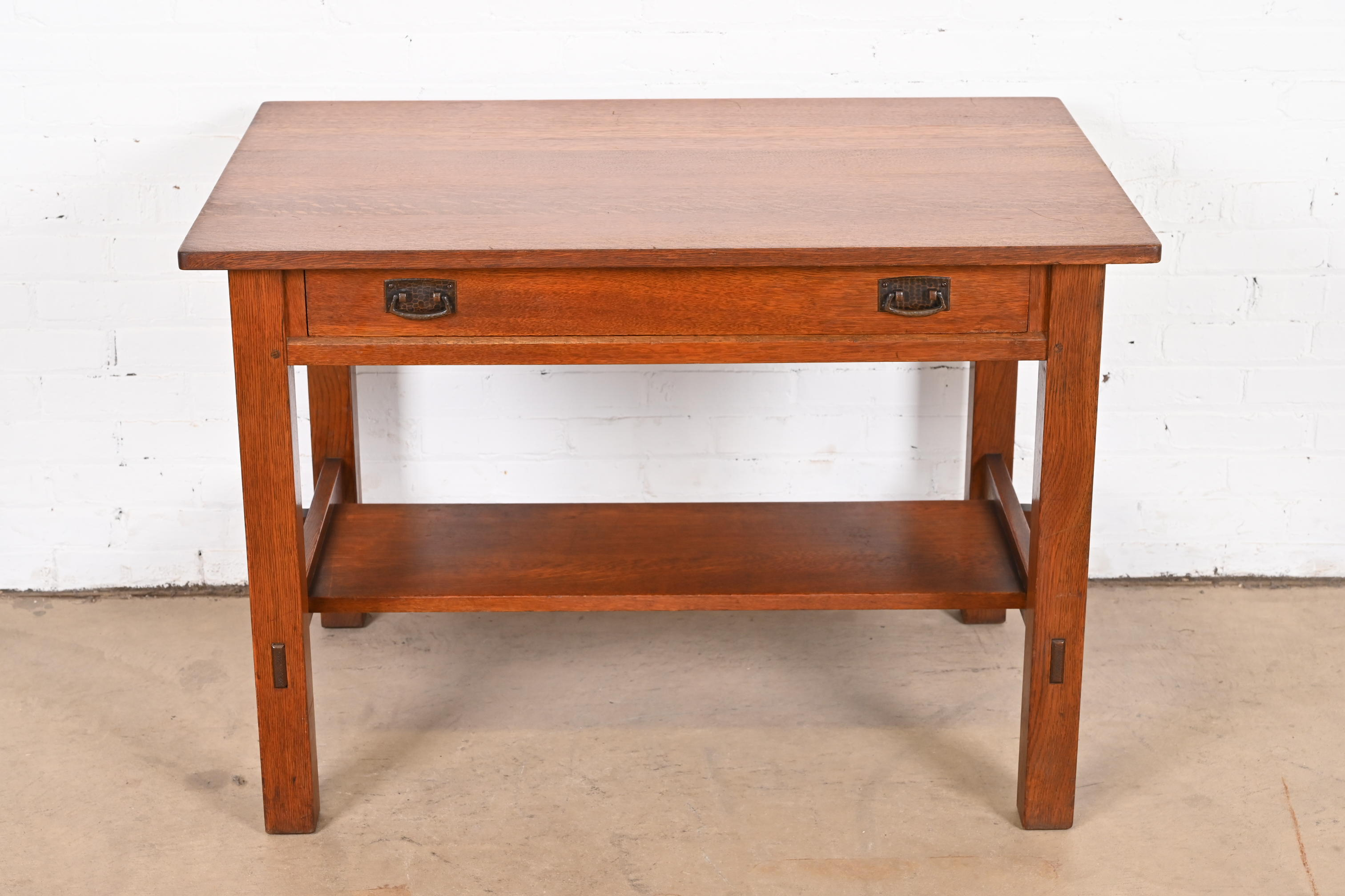 Antique Stickley Mission Oak Arts & Crafts Desk or Library Table, Circa 1900 - Image 5
