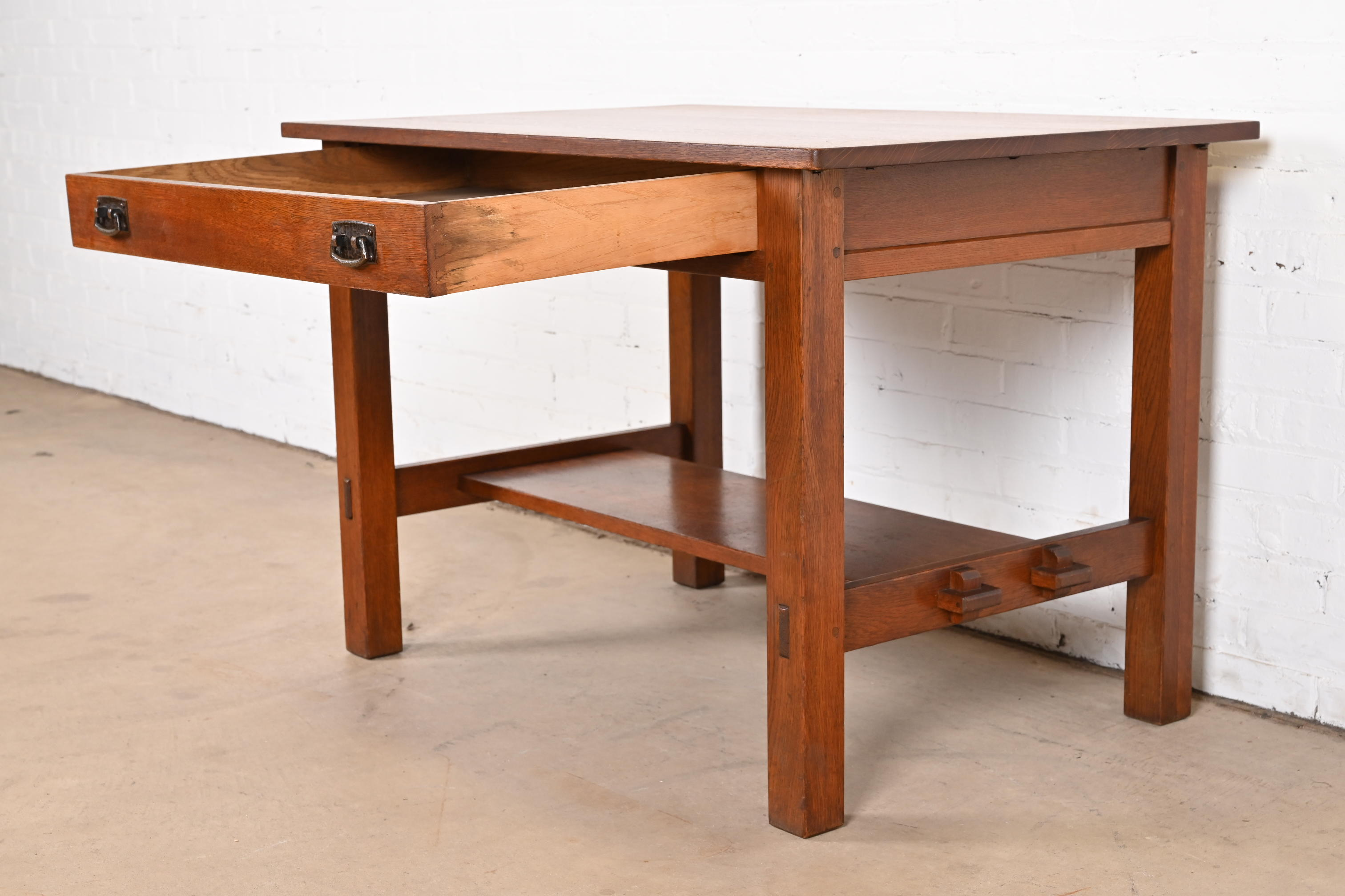 Antique Stickley Mission Oak Arts & Crafts Desk or Library Table, Circa 1900 - Image 7