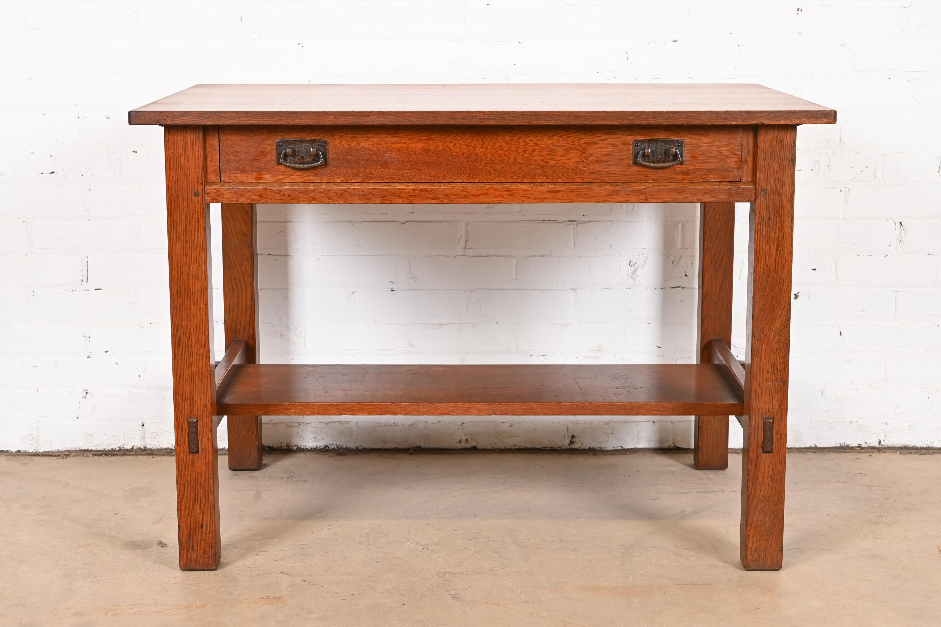 Antique Stickley Mission Oak Arts & Crafts Desk or Library Table, Circa 1900 - Image 4