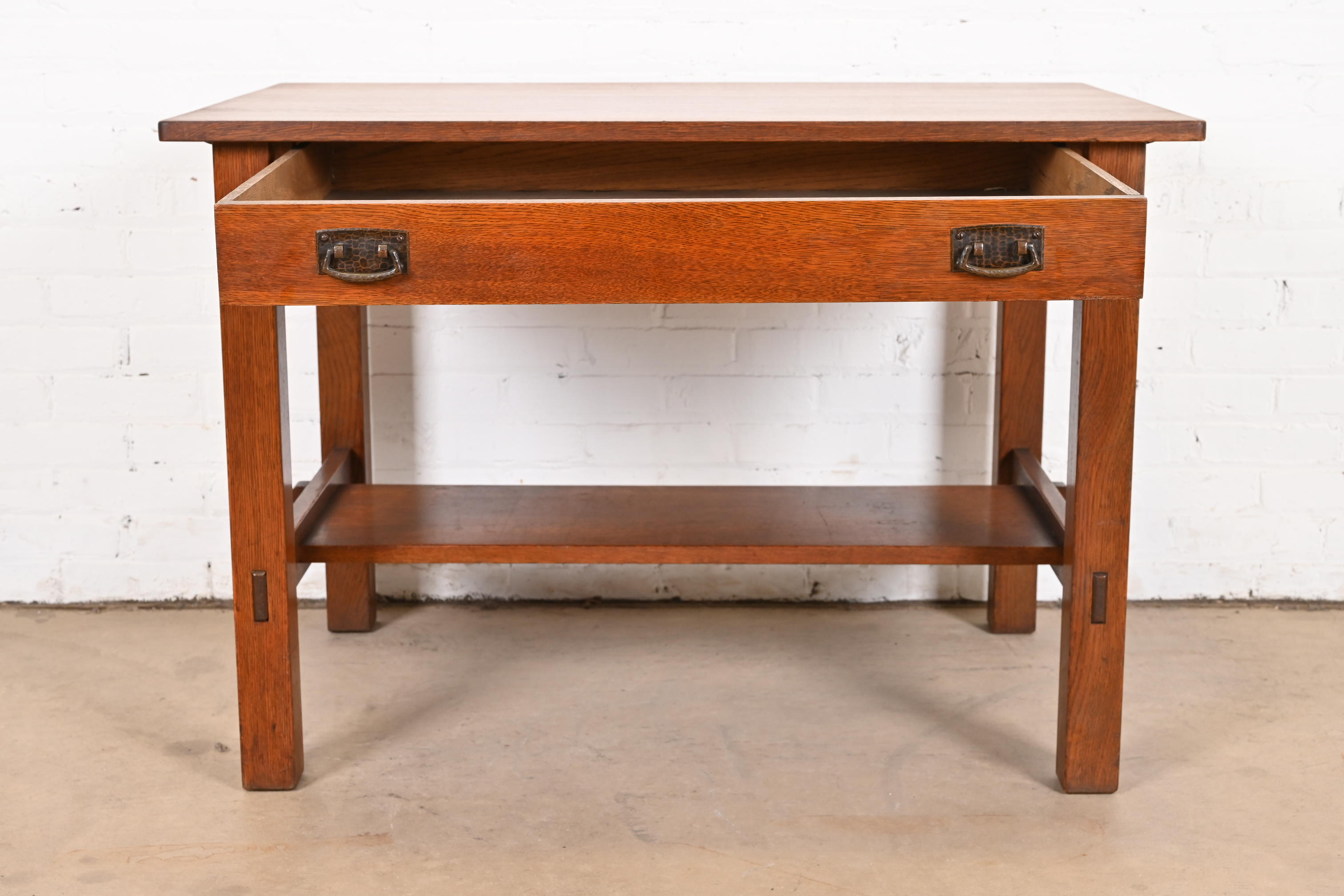 Antique Stickley Mission Oak Arts & Crafts Desk or Library Table, Circa 1900 - Image 6