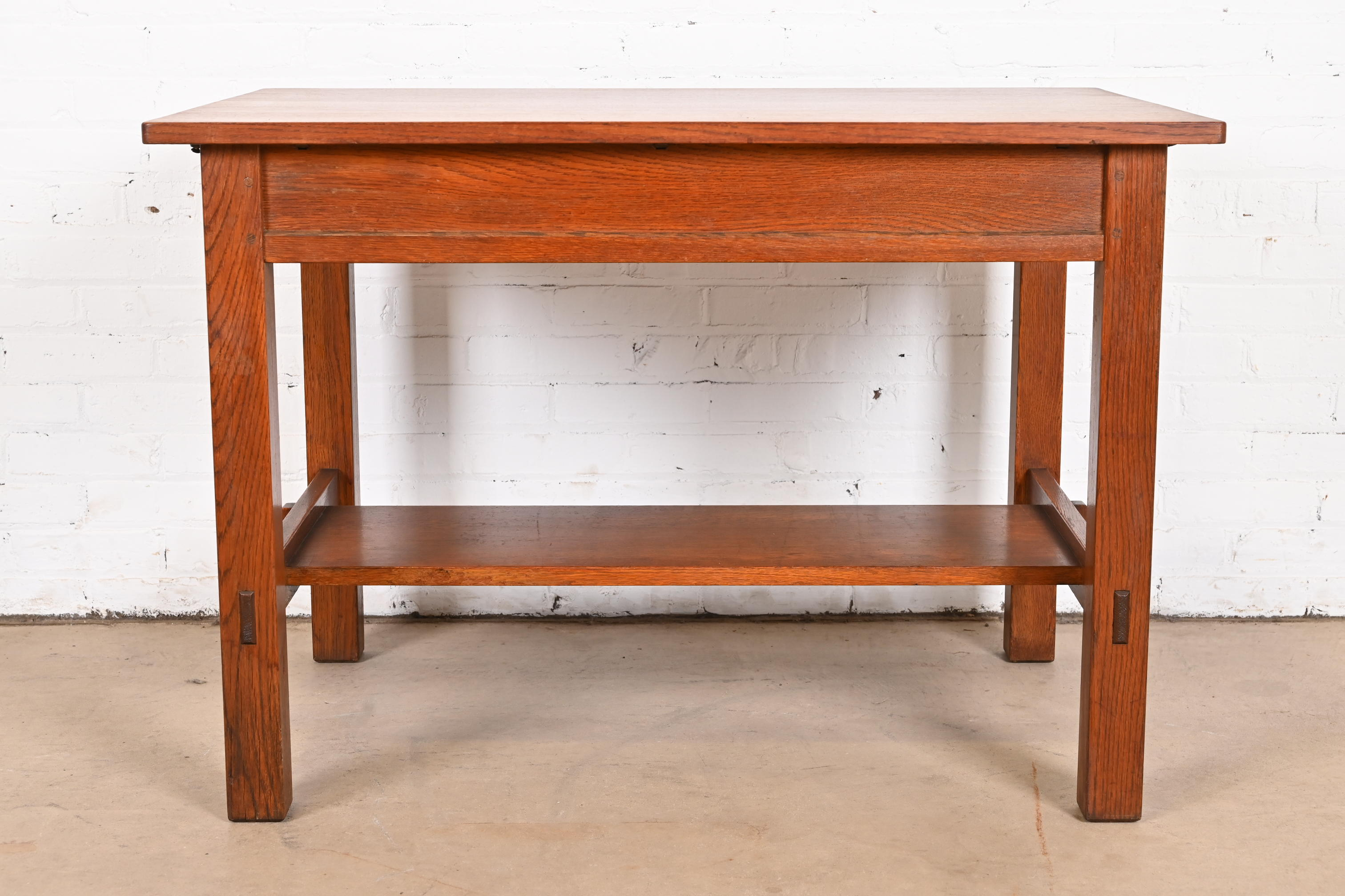 Antique Stickley Mission Oak Arts & Crafts Desk or Library Table, Circa 1900 - Image 12