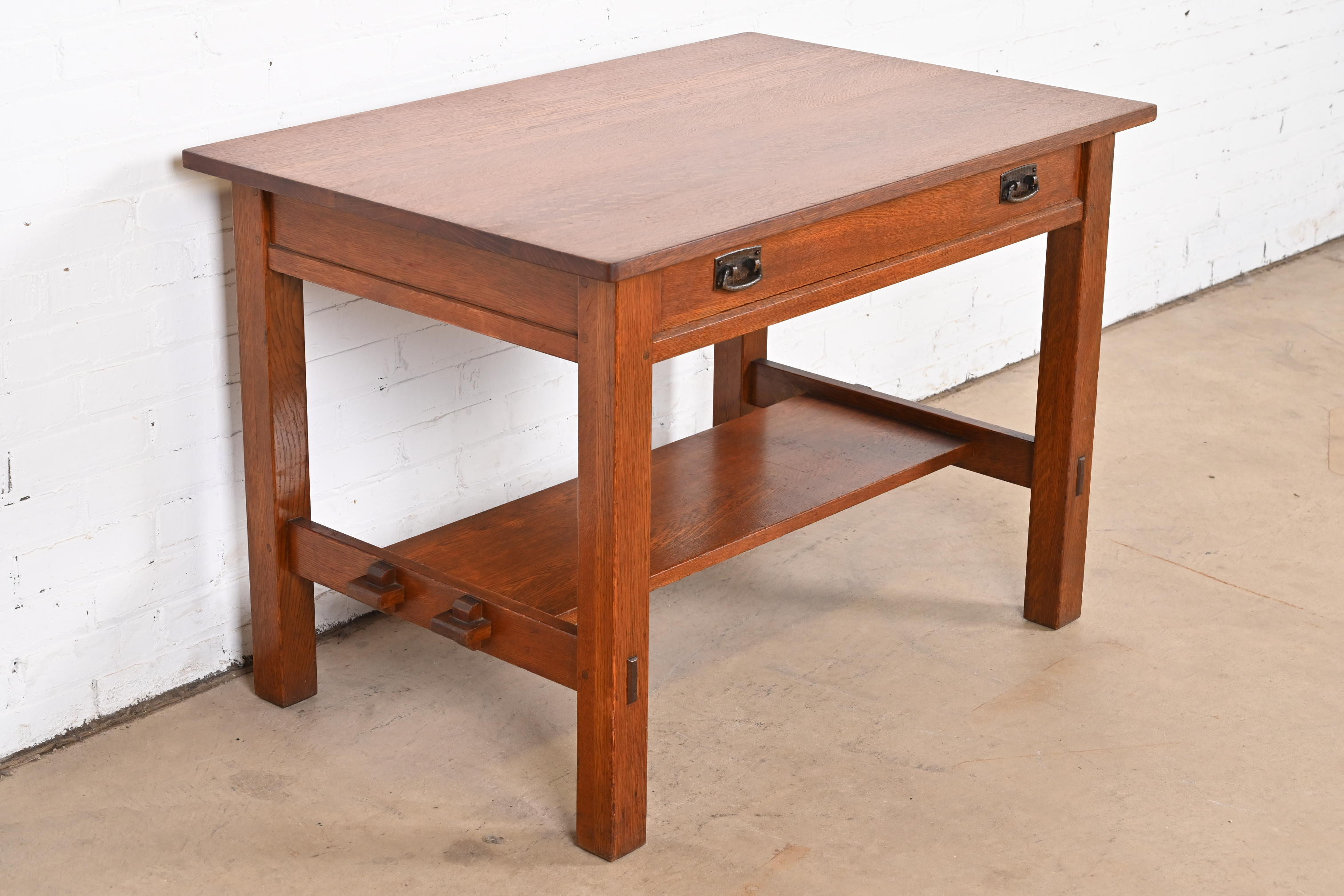 Antique Stickley Mission Oak Arts & Crafts Desk or Library Table, Circa 1900 - Image 3