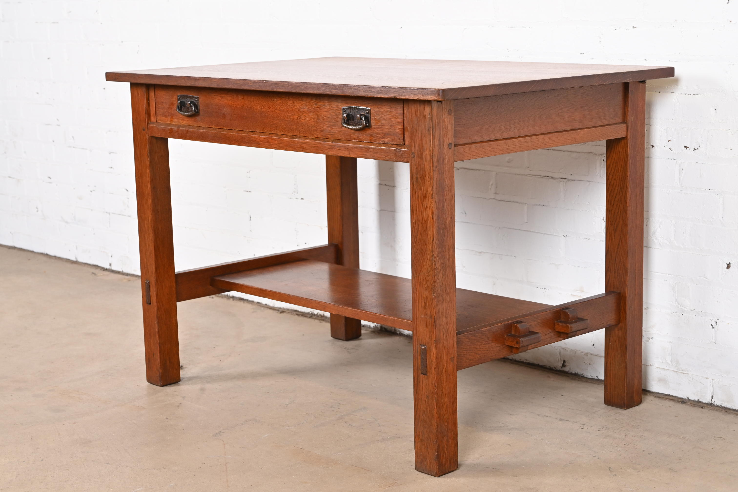 Antique Stickley Mission Oak Arts & Crafts Desk or Library Table, Circa 1900