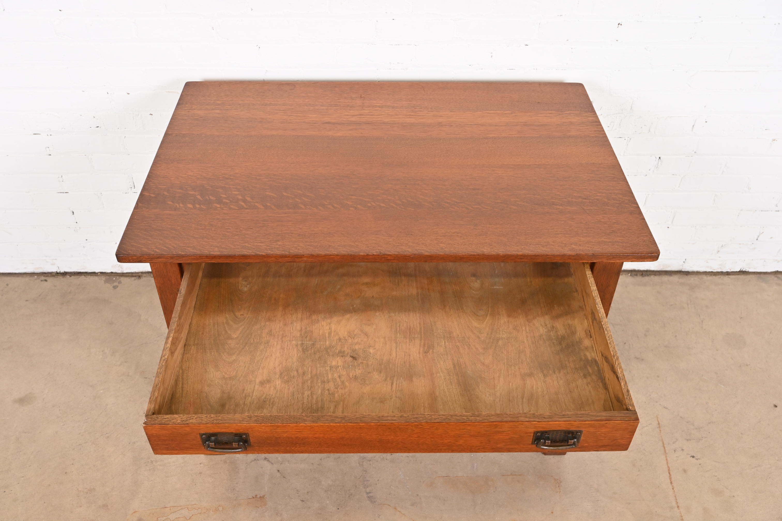 Antique Stickley Mission Oak Arts & Crafts Desk or Library Table, Circa 1900 - Image 8