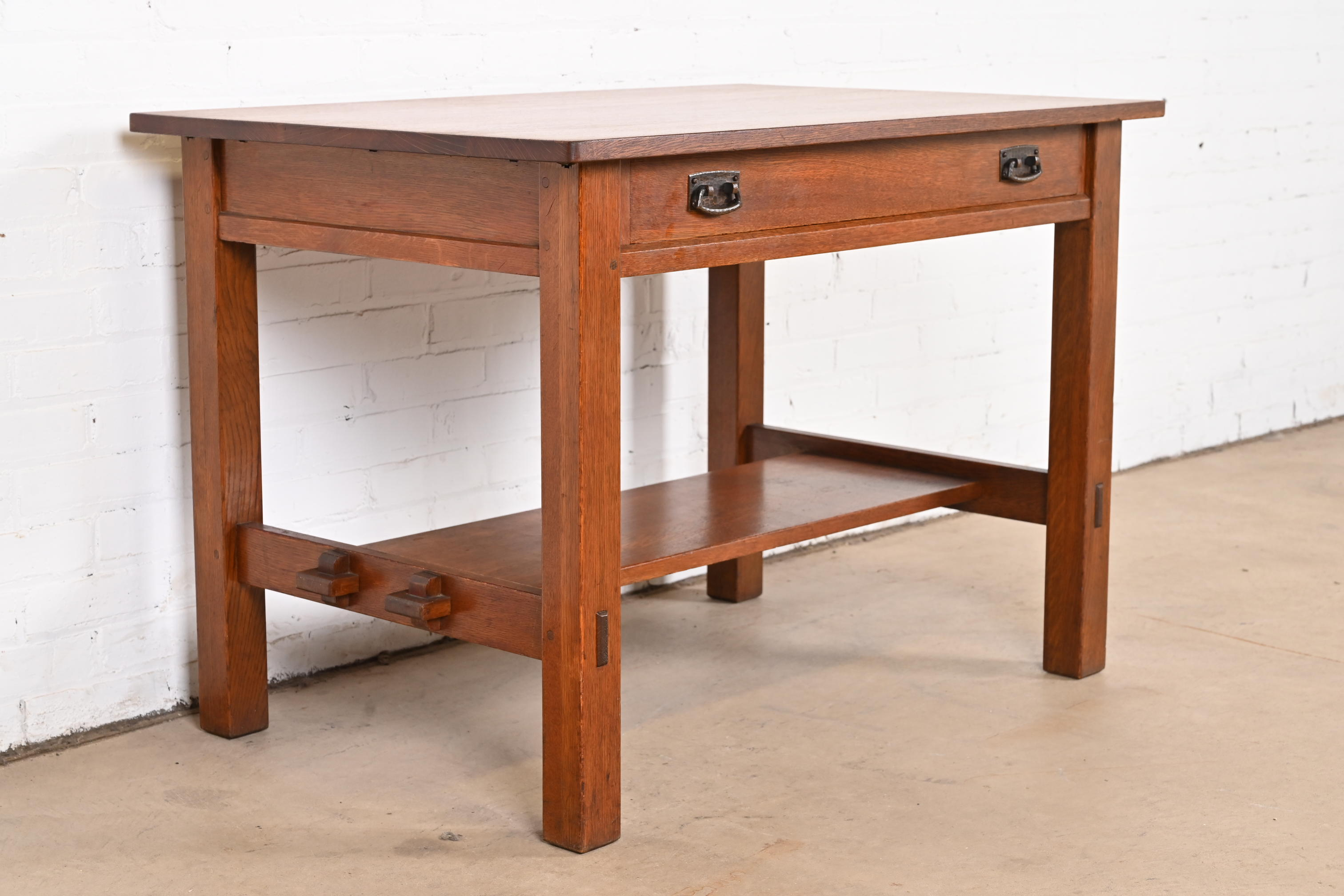 Antique Stickley Mission Oak Arts & Crafts Desk or Library Table, Circa 1900 - Image 2