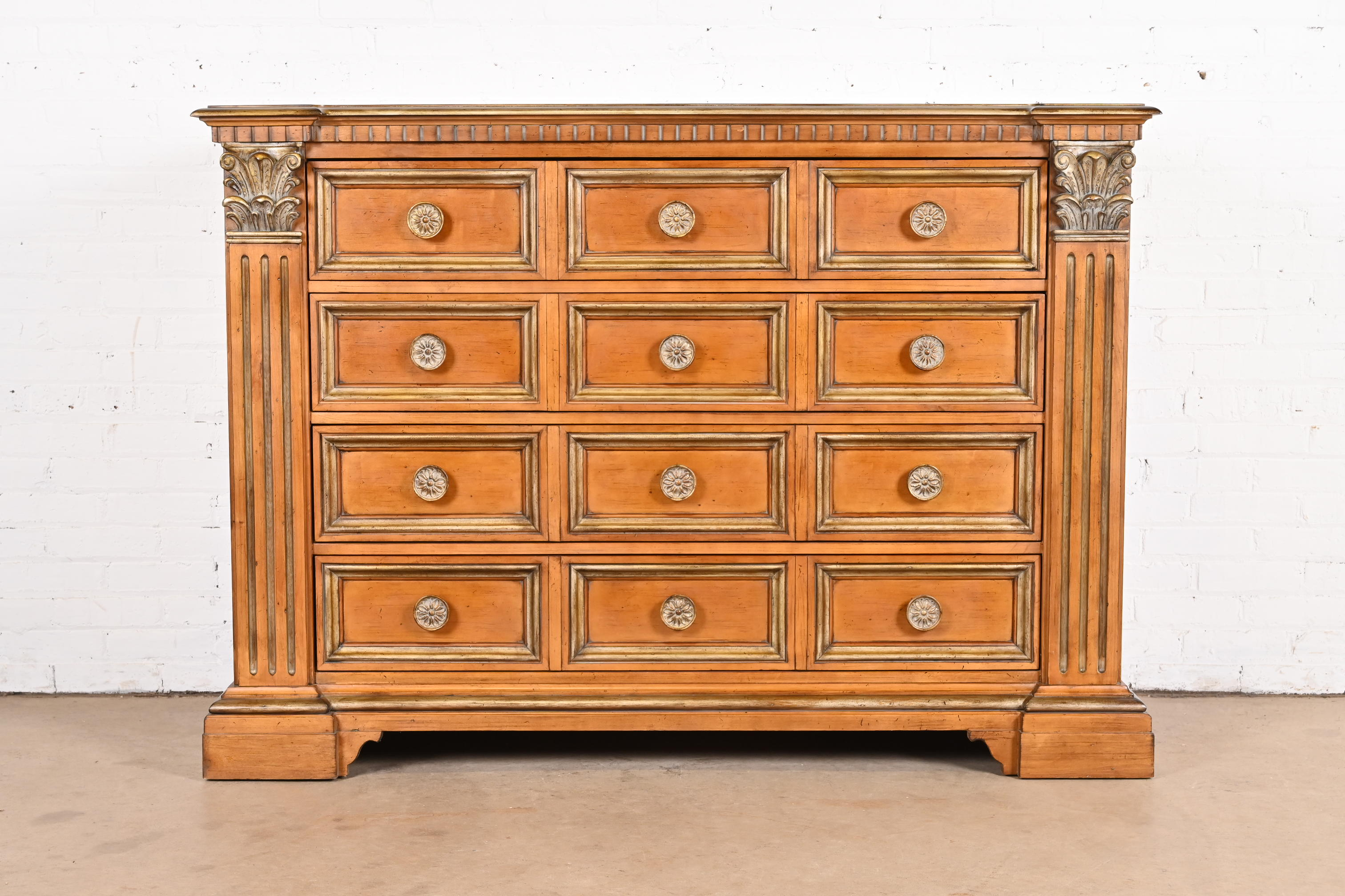Century Furniture Italian Neoclassical Maple and Parcel Gilt Dresser Chest