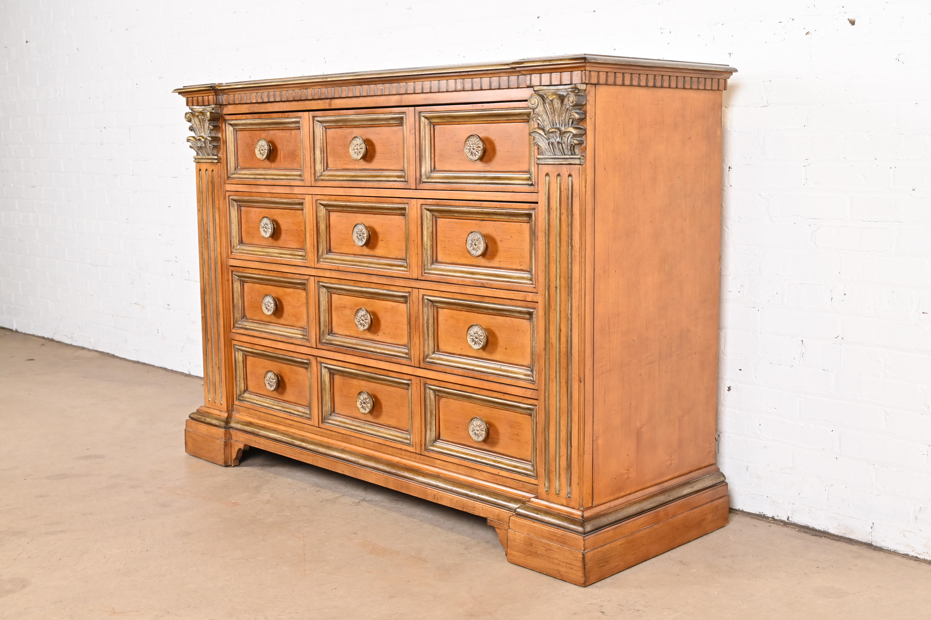 Century Furniture Italian Neoclassical Maple and Parcel Gilt Dresser Chest - Image 2