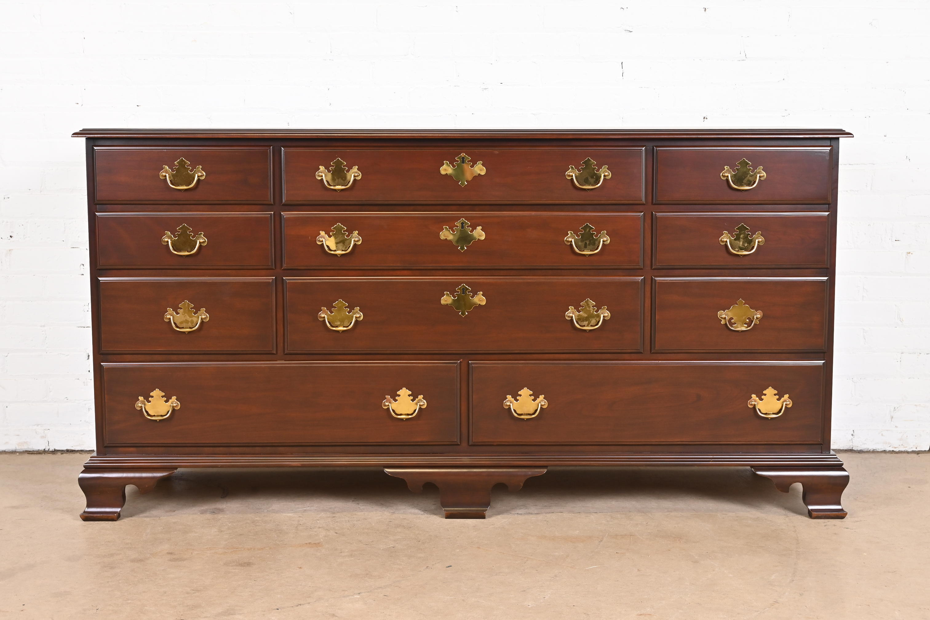 Harden Furniture Georgian Carved Solid Cherry Wood Long Dresser, Newly Restored