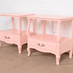 John Widdicomb French Provincial Louis XV Pink Lacquered Nightstands, Newly Refinished