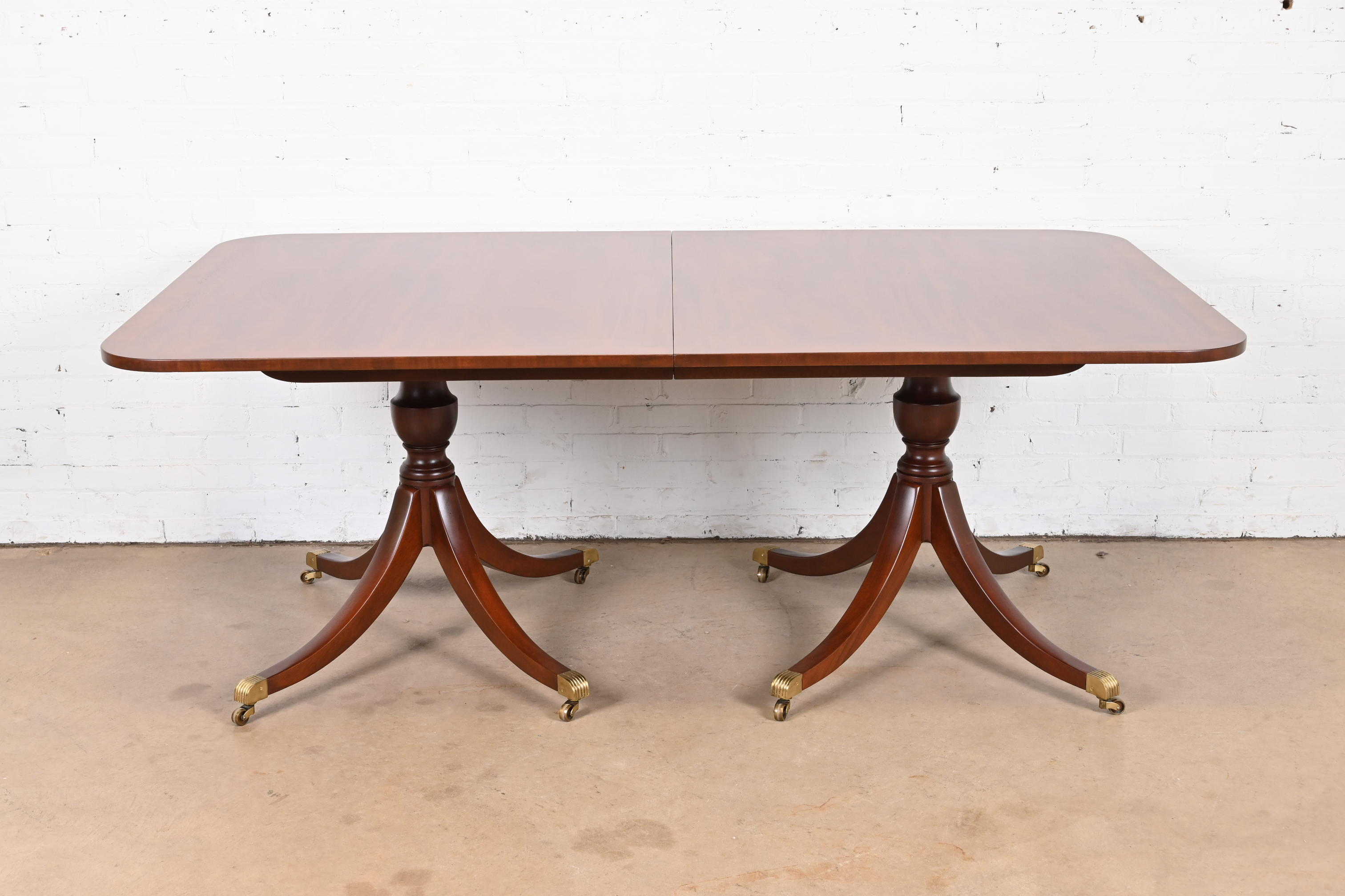 Kittinger Georgian Banded Mahogany Double Pedestal Extension Dining Table, Newly Refinished - Image 9