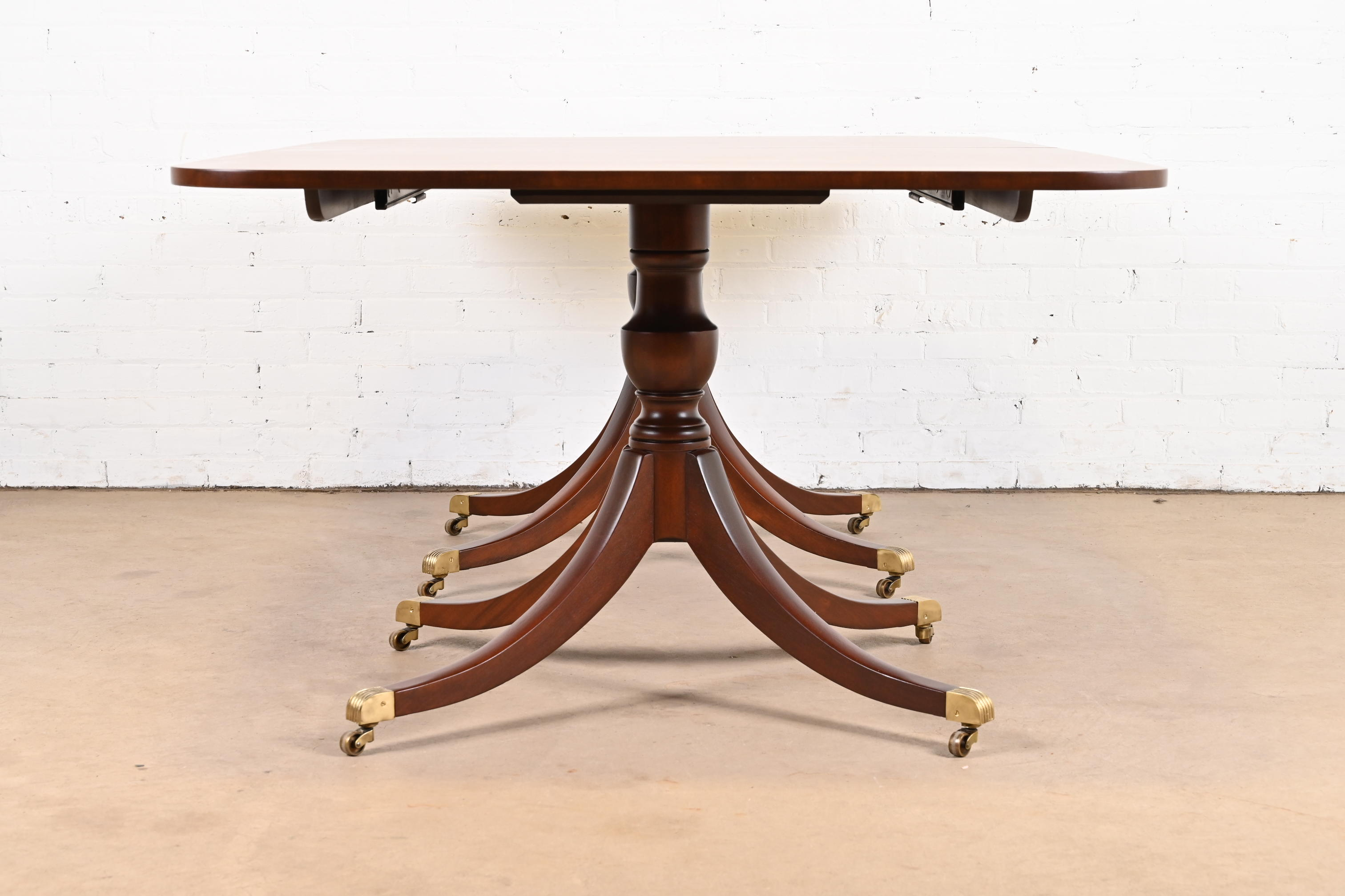 Kittinger Georgian Banded Mahogany Double Pedestal Extension Dining Table, Newly Refinished - Image 10