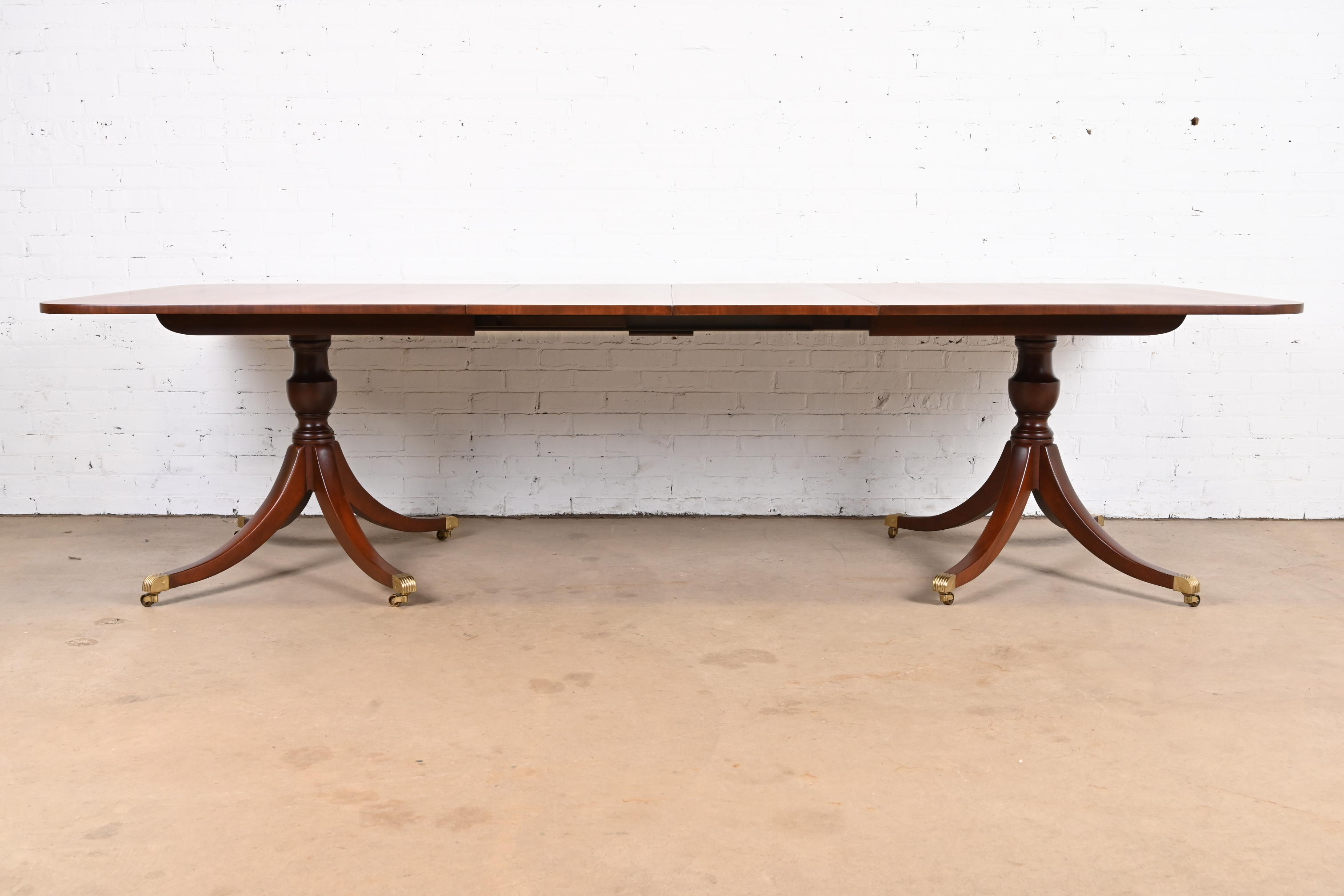 Kittinger Georgian Banded Mahogany Double Pedestal Extension Dining Table, Newly Refinished - Image 6